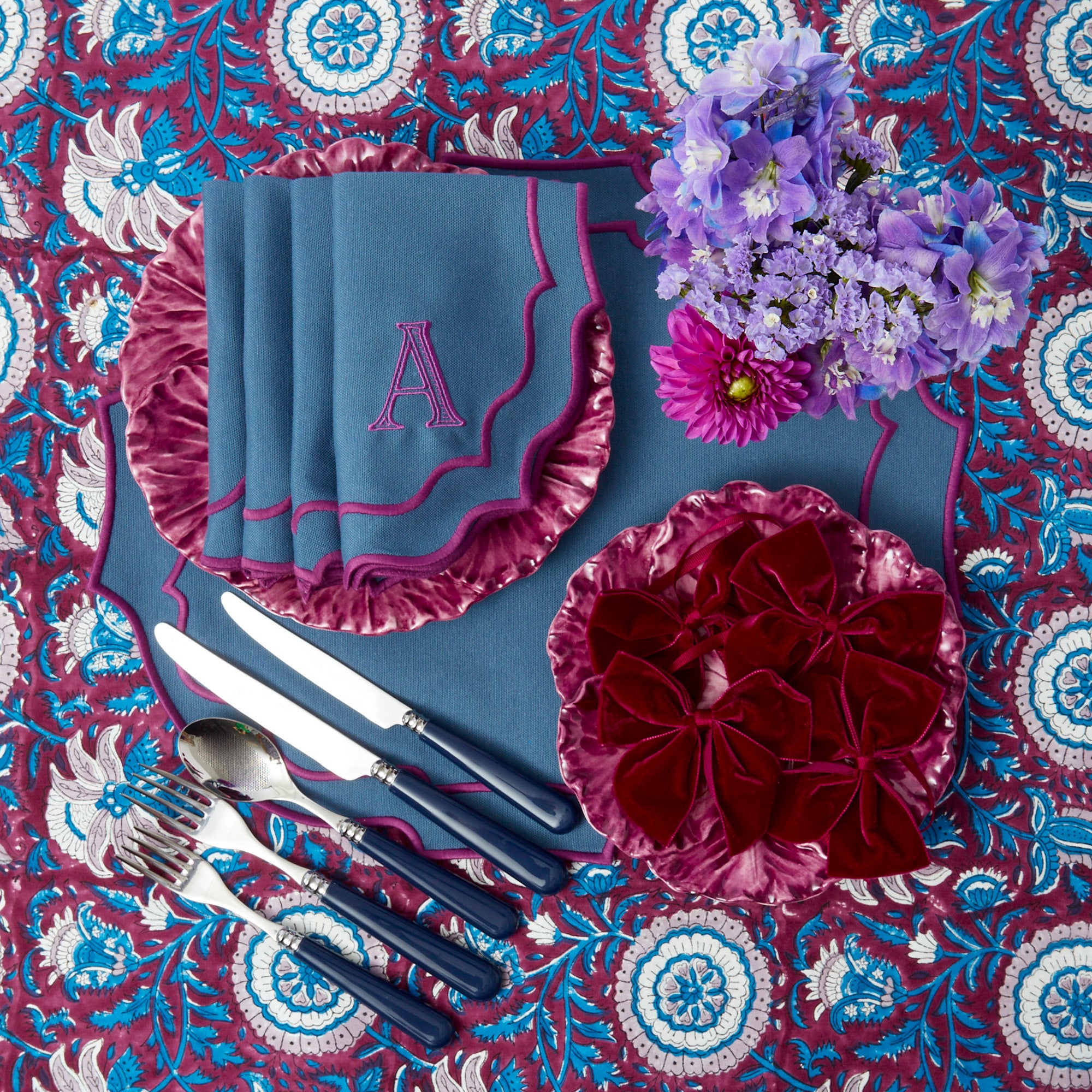 Marlene Blue & Purple Placemats & Napkins (Set of 4)