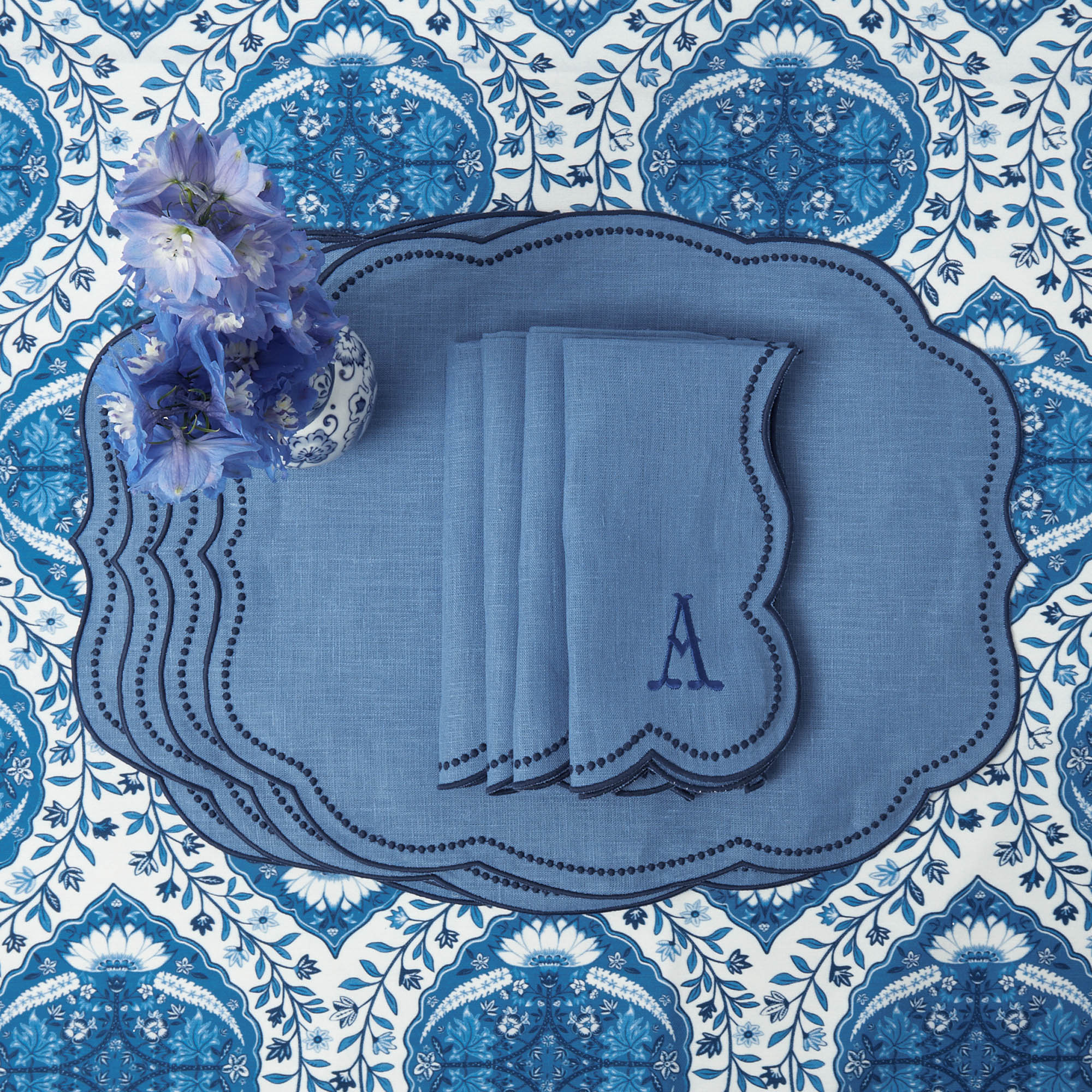 Eloise Blue & Navy Placemats & Napkins (Set of 4)