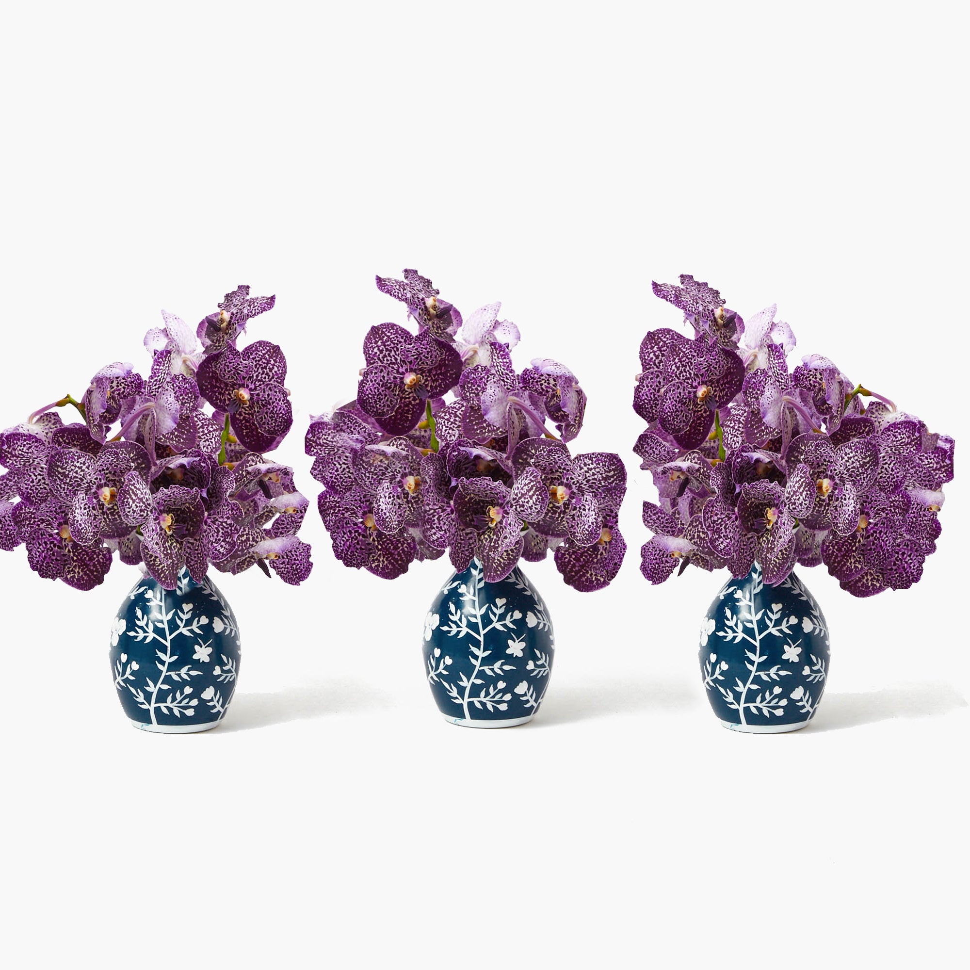 Midnight Blue Hand Painted Tole Bud Vases (Set of 3)