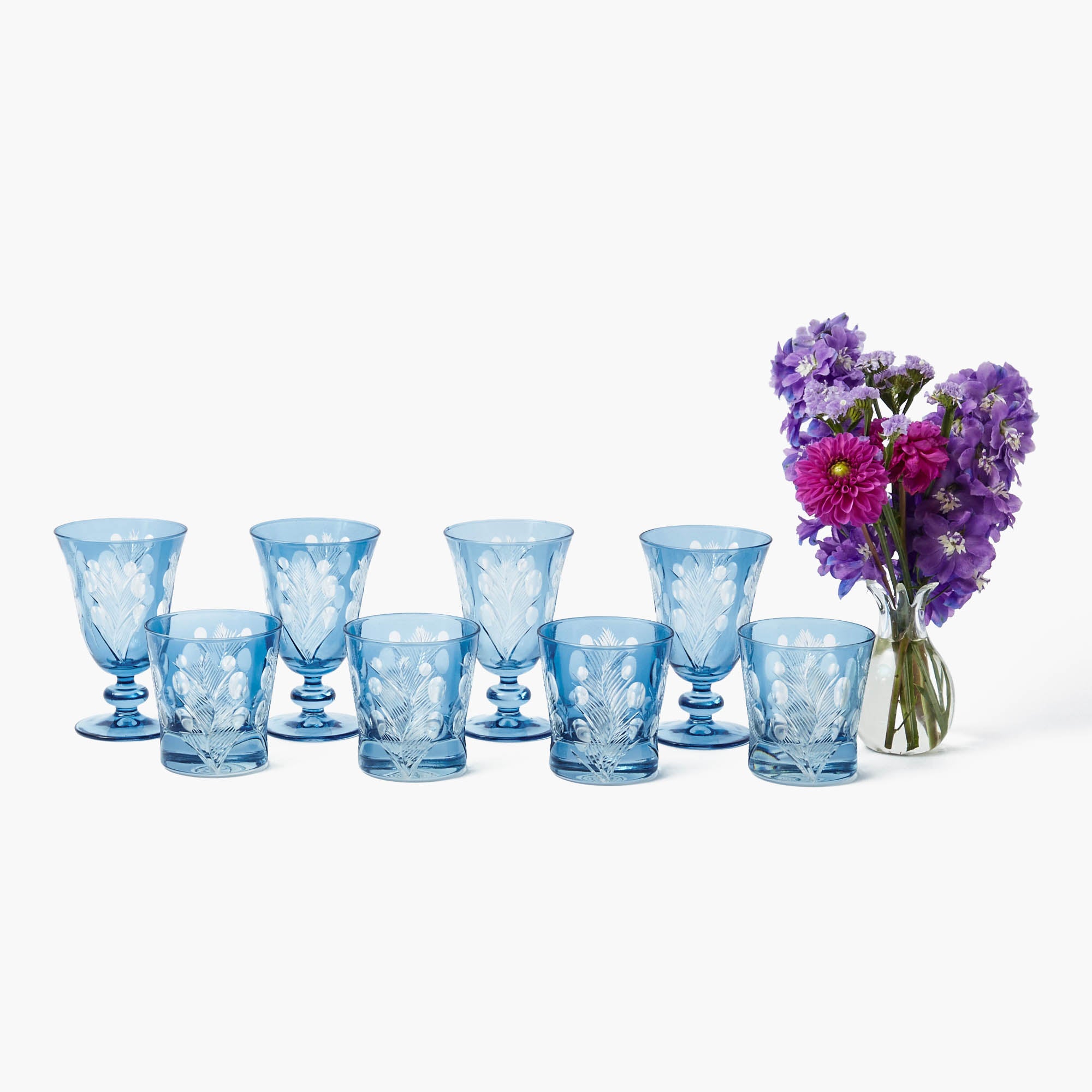 Blue Fern Engraved Water Glasses (Set of 4)