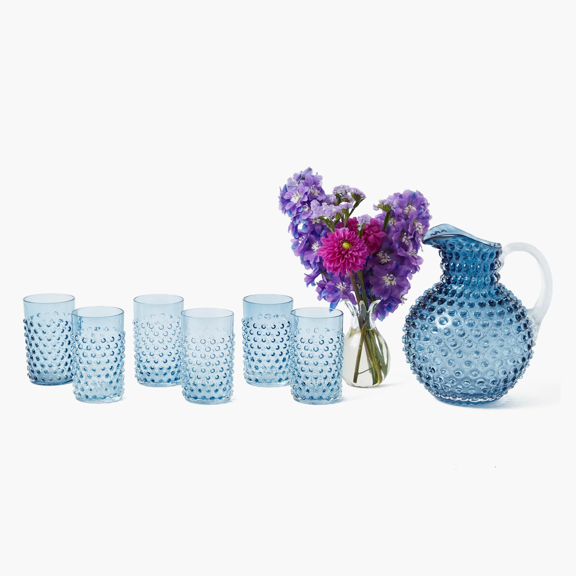 Navy Hobnail Glasses & Jug Set