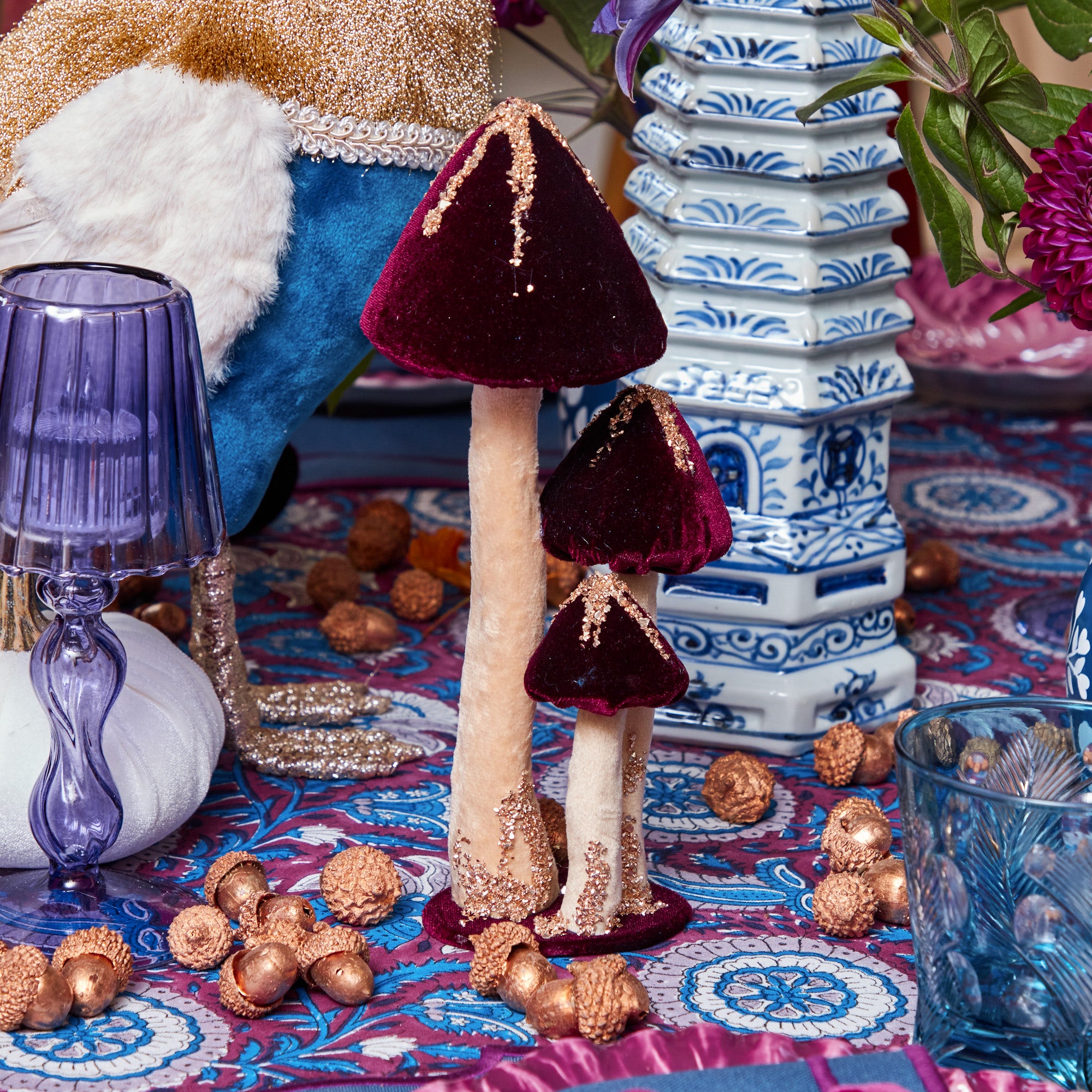 Aubergine Glitter Velvet Mushroom Family