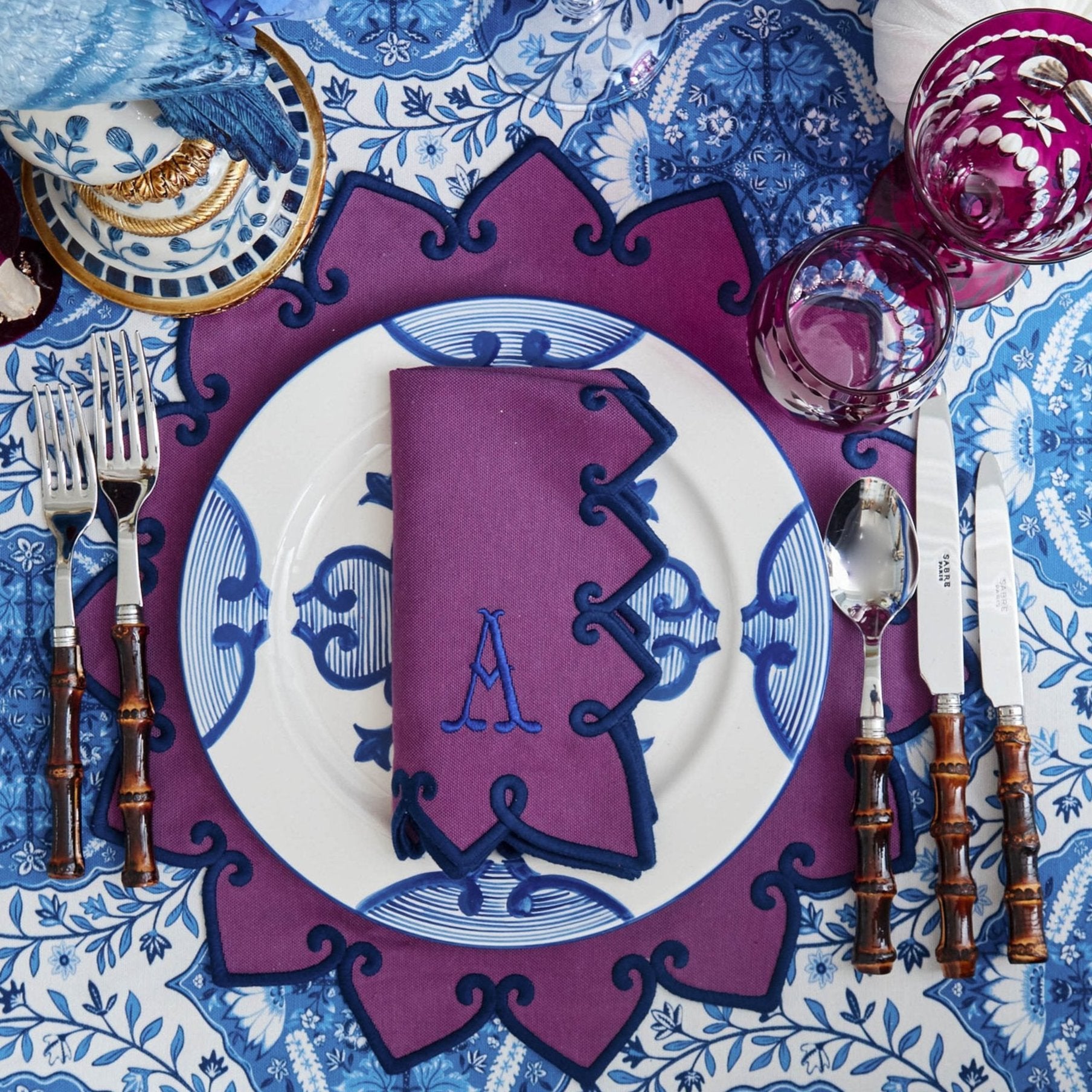 Angelina Aubergine & Blue Placemats & Napkins (Set of 4)