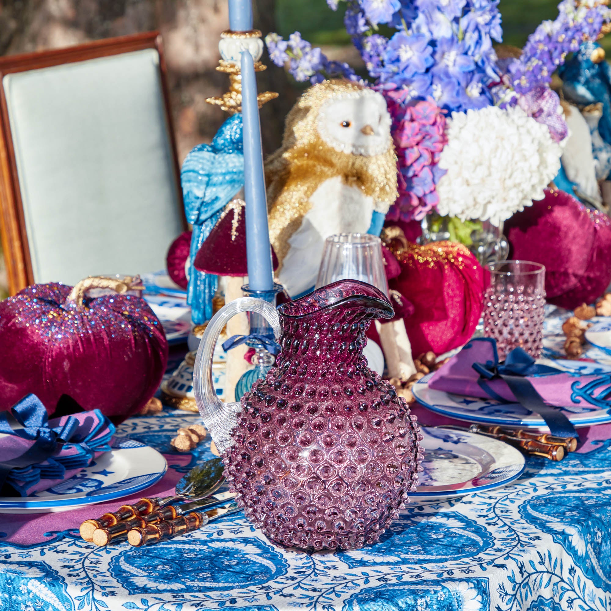 Purple Hobnail Jug & Glasses (Set of 6)