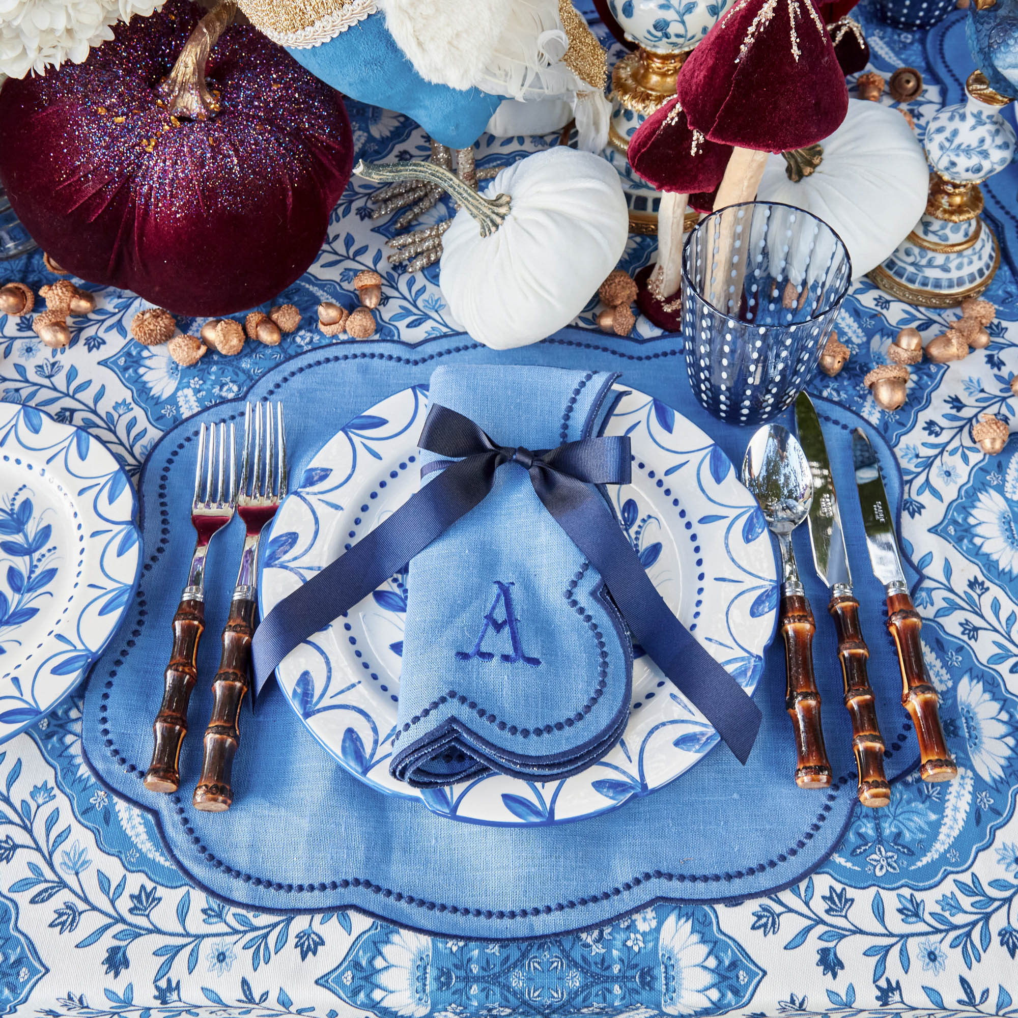 Eloise Blue & Navy Placemats & Napkins (Set of 4)