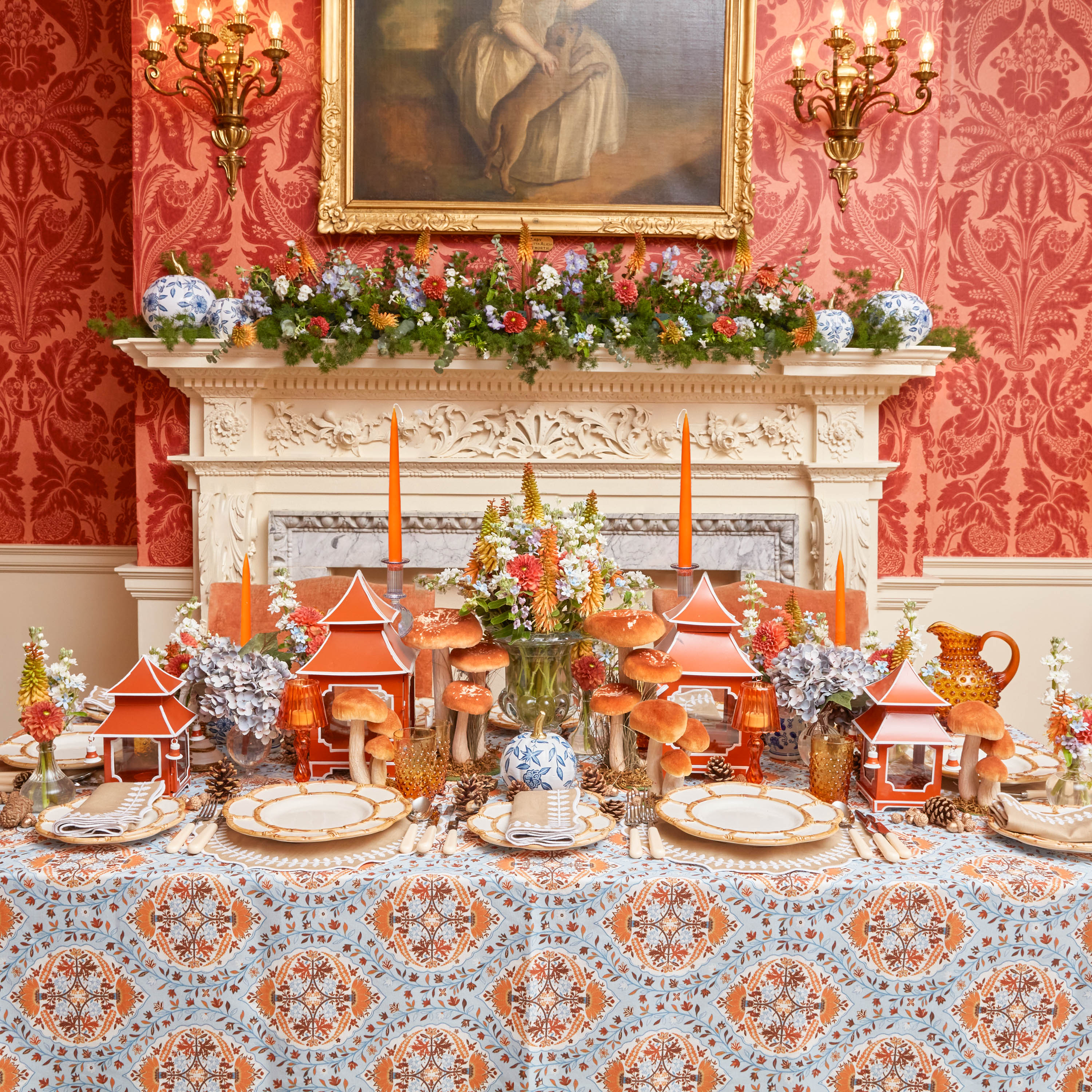 Sophisticated White Chinoiserie Pumpkin Family for seasonal elegance.