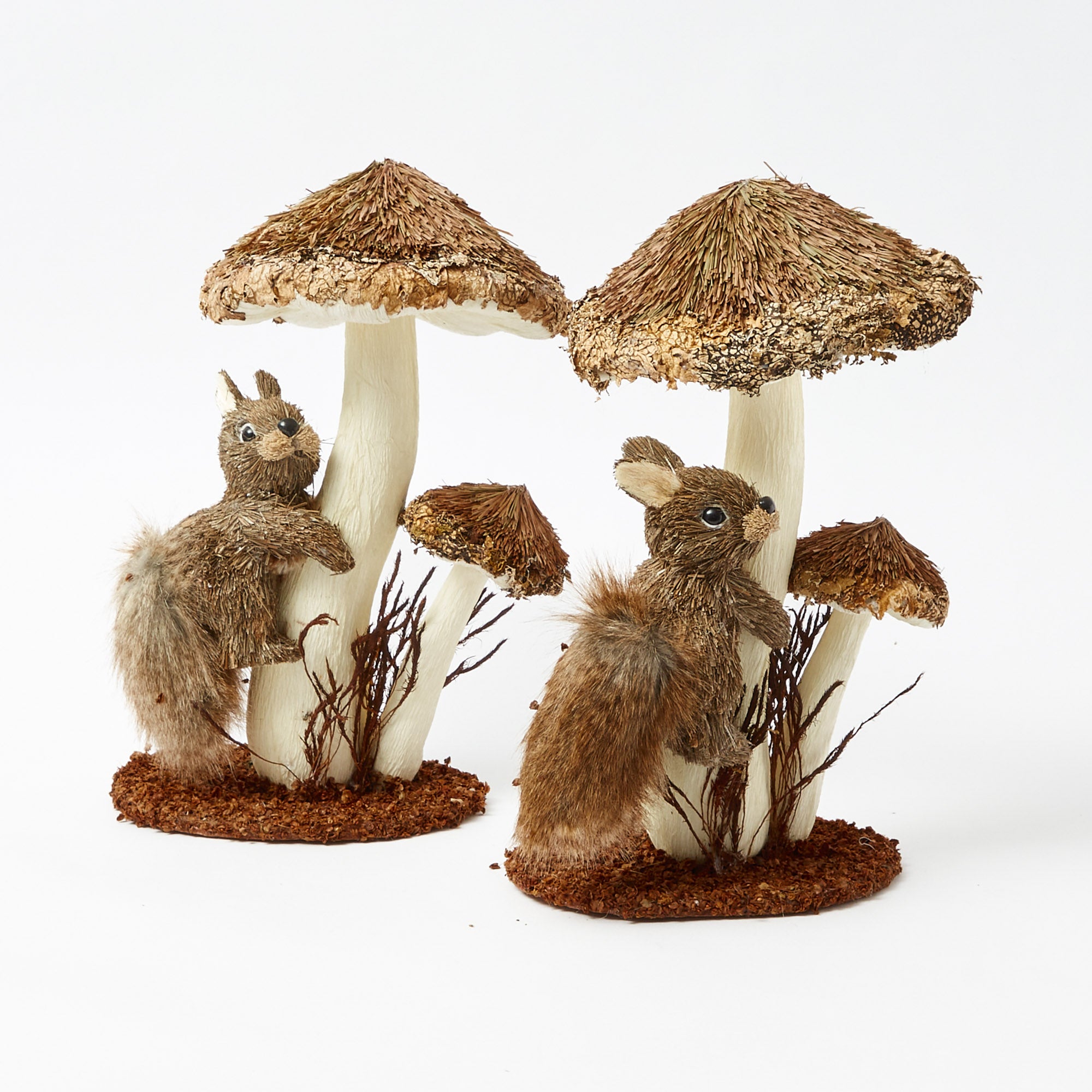 Natural Mushroom with Climbing Squirrel (Pair)