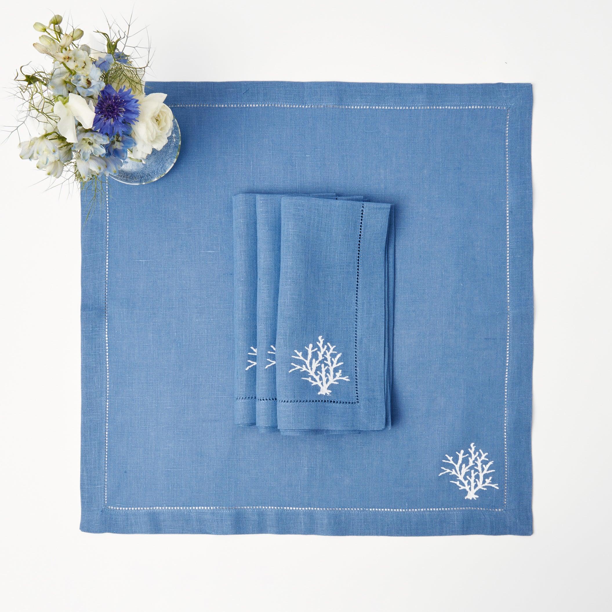 Coral Blue Linen Napkins (Set of 4) - Mrs. Alice