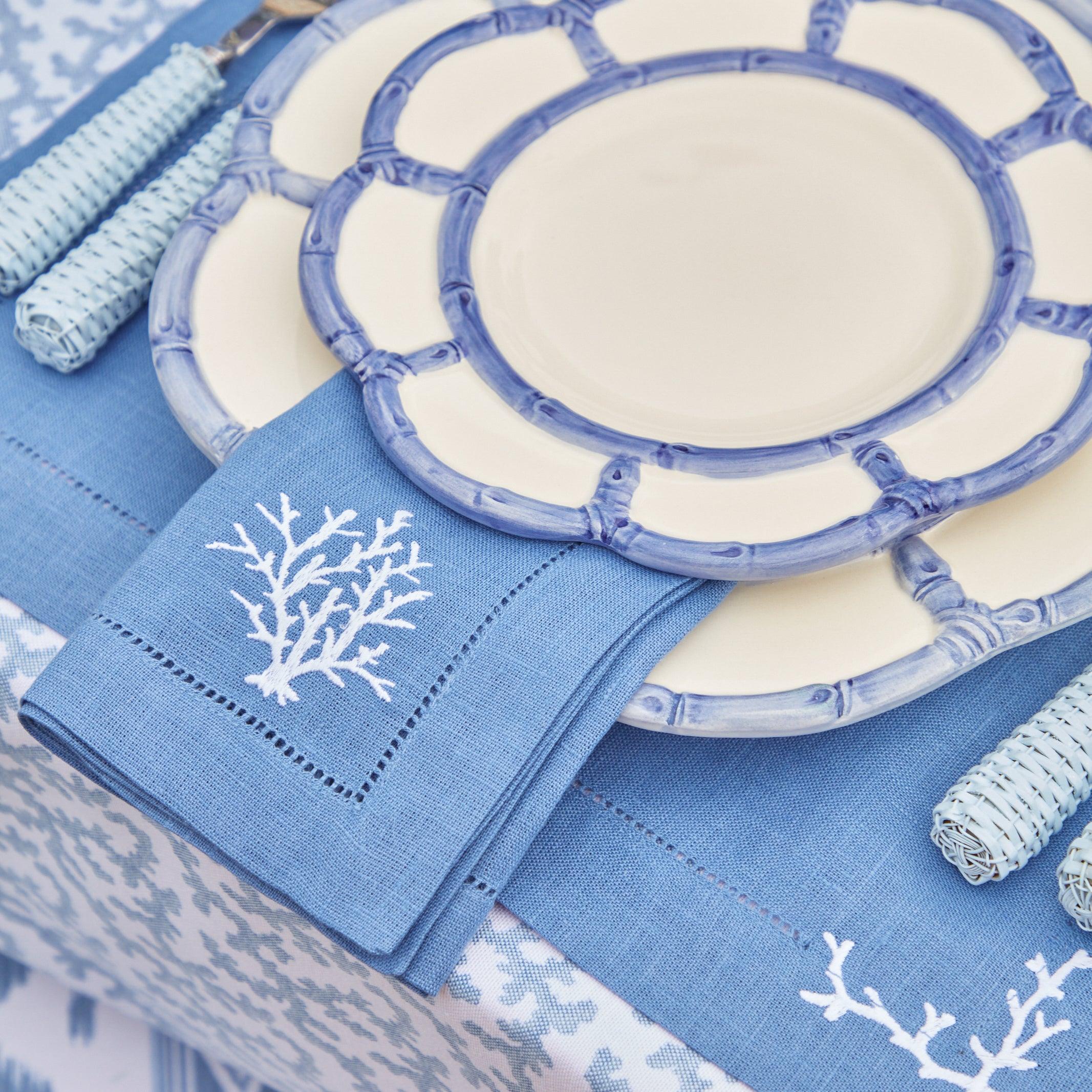 Coral Blue Linen Napkins (Set of 4) - Mrs. Alice