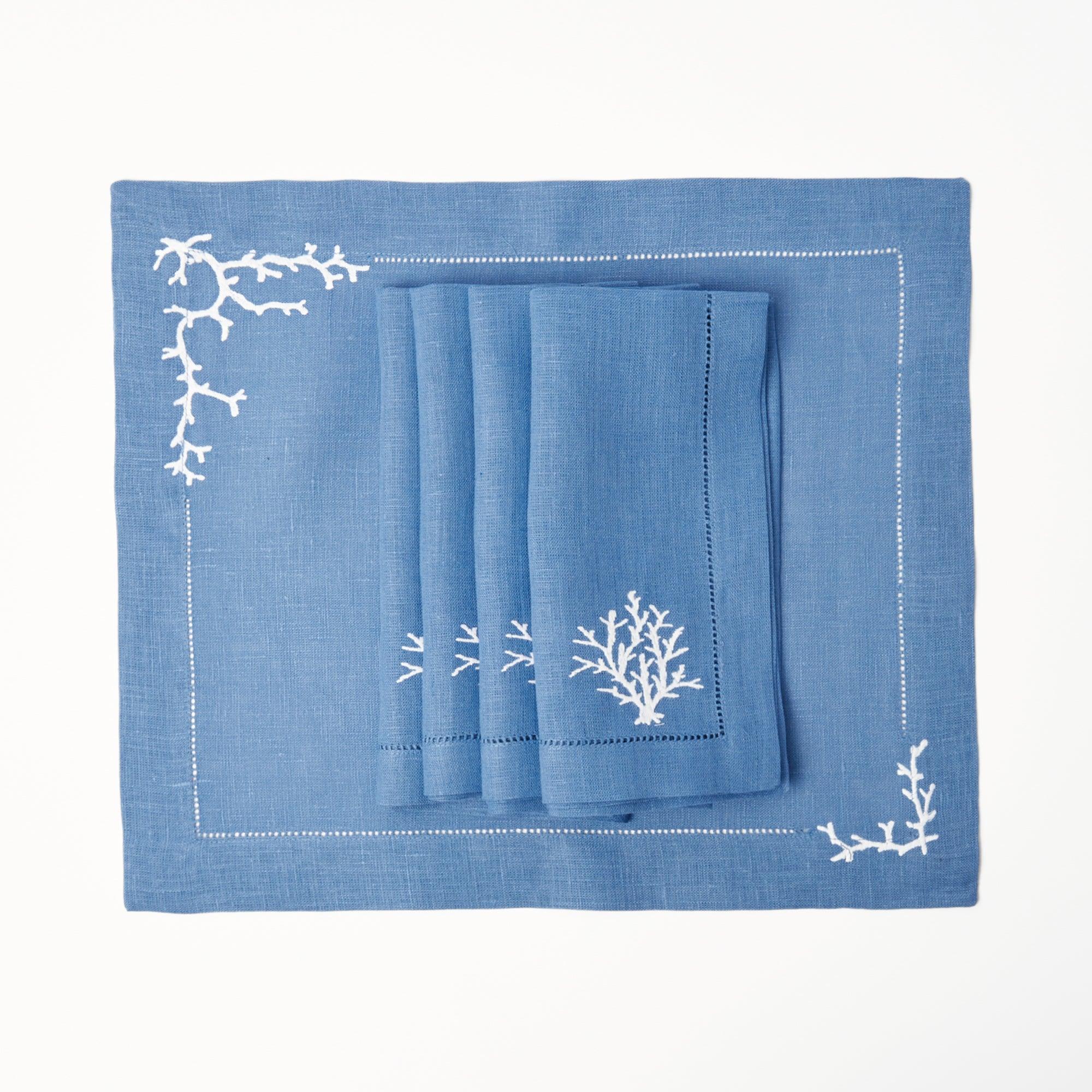 Coral Blue Linen Napkins (Set of 4) - Mrs. Alice