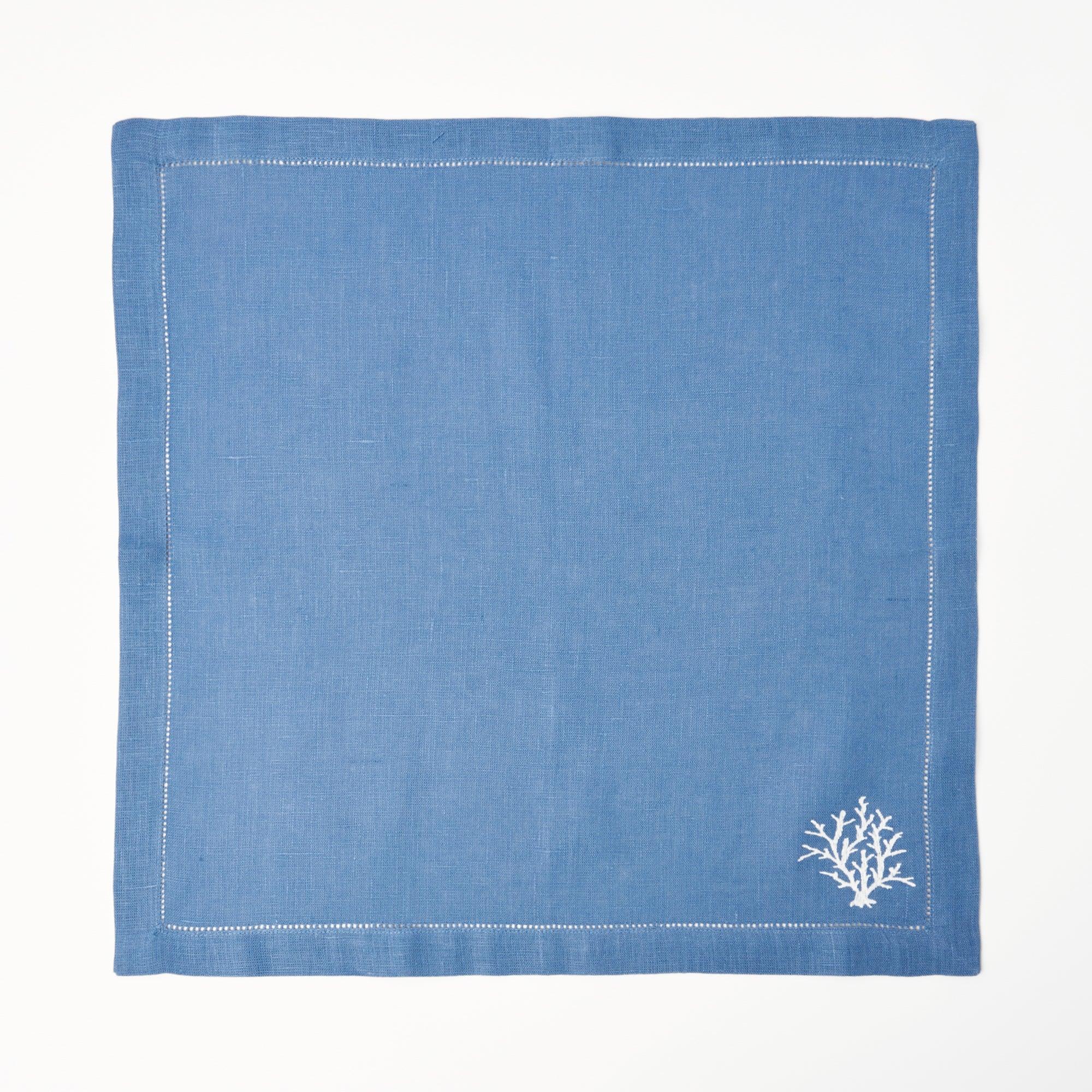 Coral Blue Linen Napkins (Set of 4) - Mrs. Alice