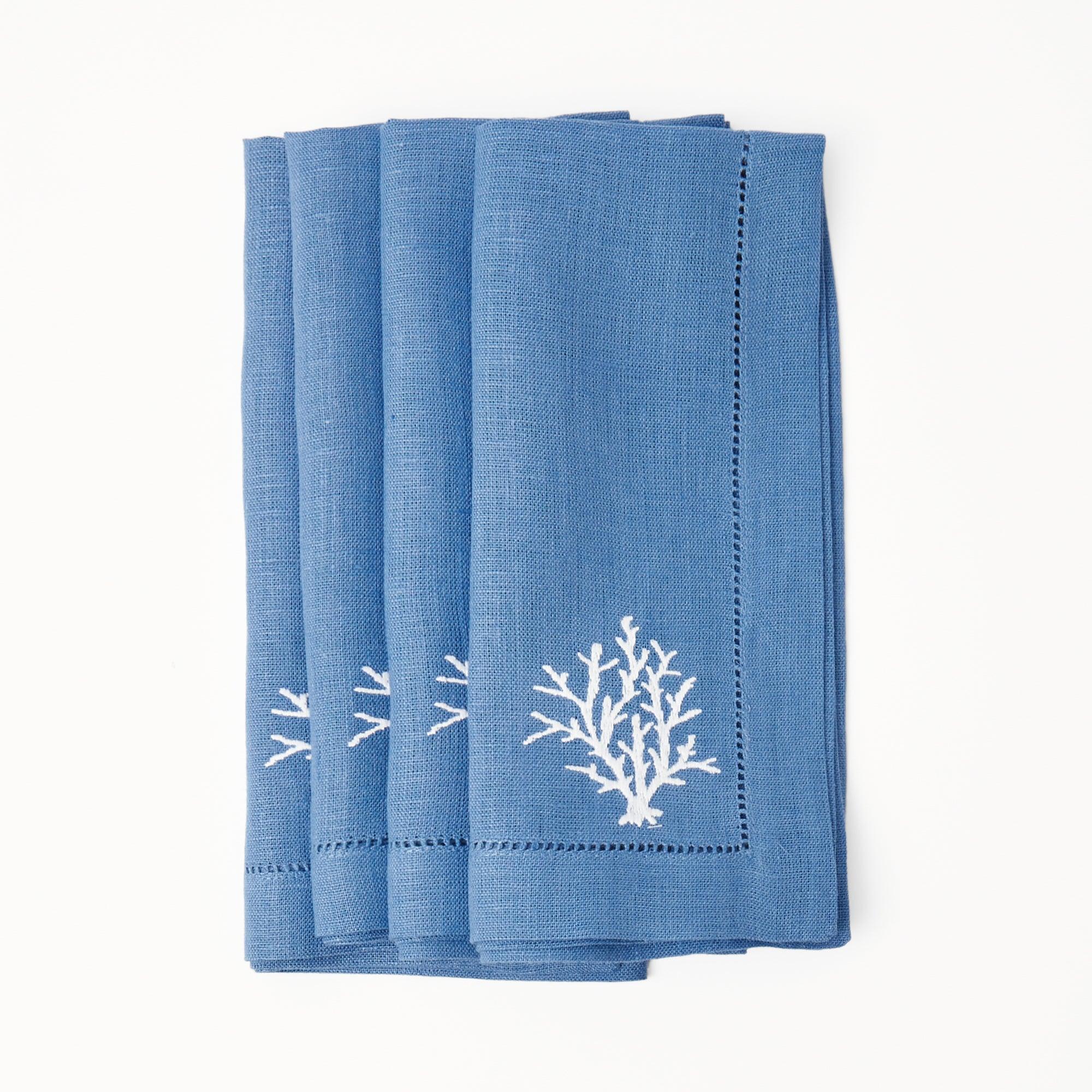 Coral Blue Linen Napkins (Set of 4) - Mrs. Alice