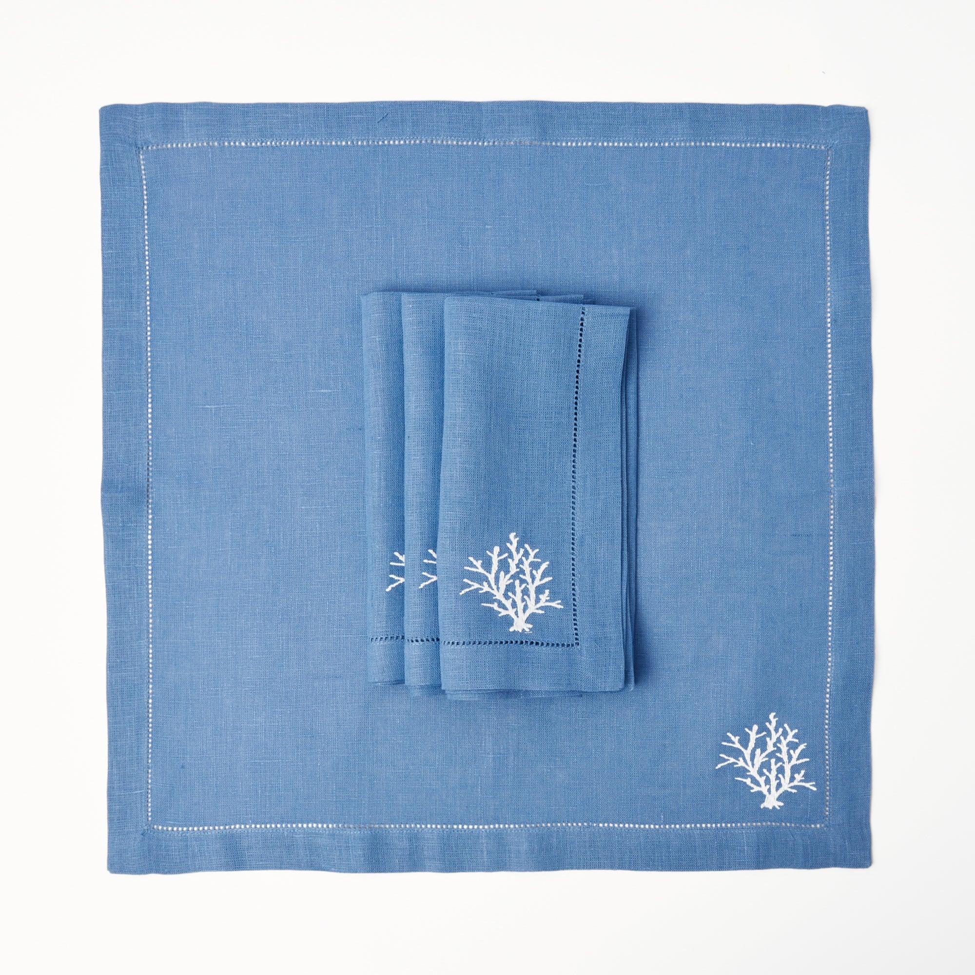 Coral Blue Linen Napkins (Set of 4) - Mrs. Alice