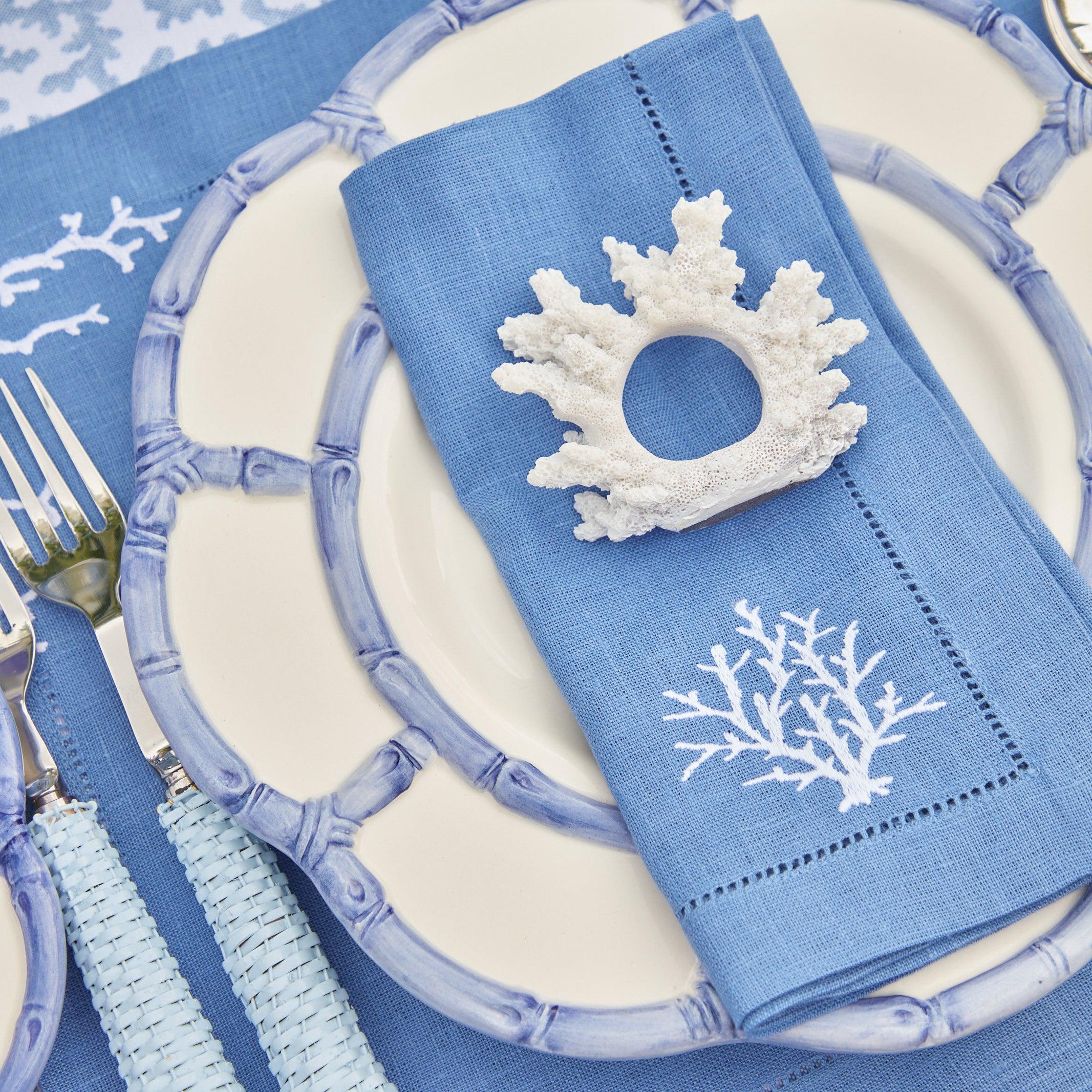 Coral Blue Linen Napkins (Set of 4) - Mrs. Alice