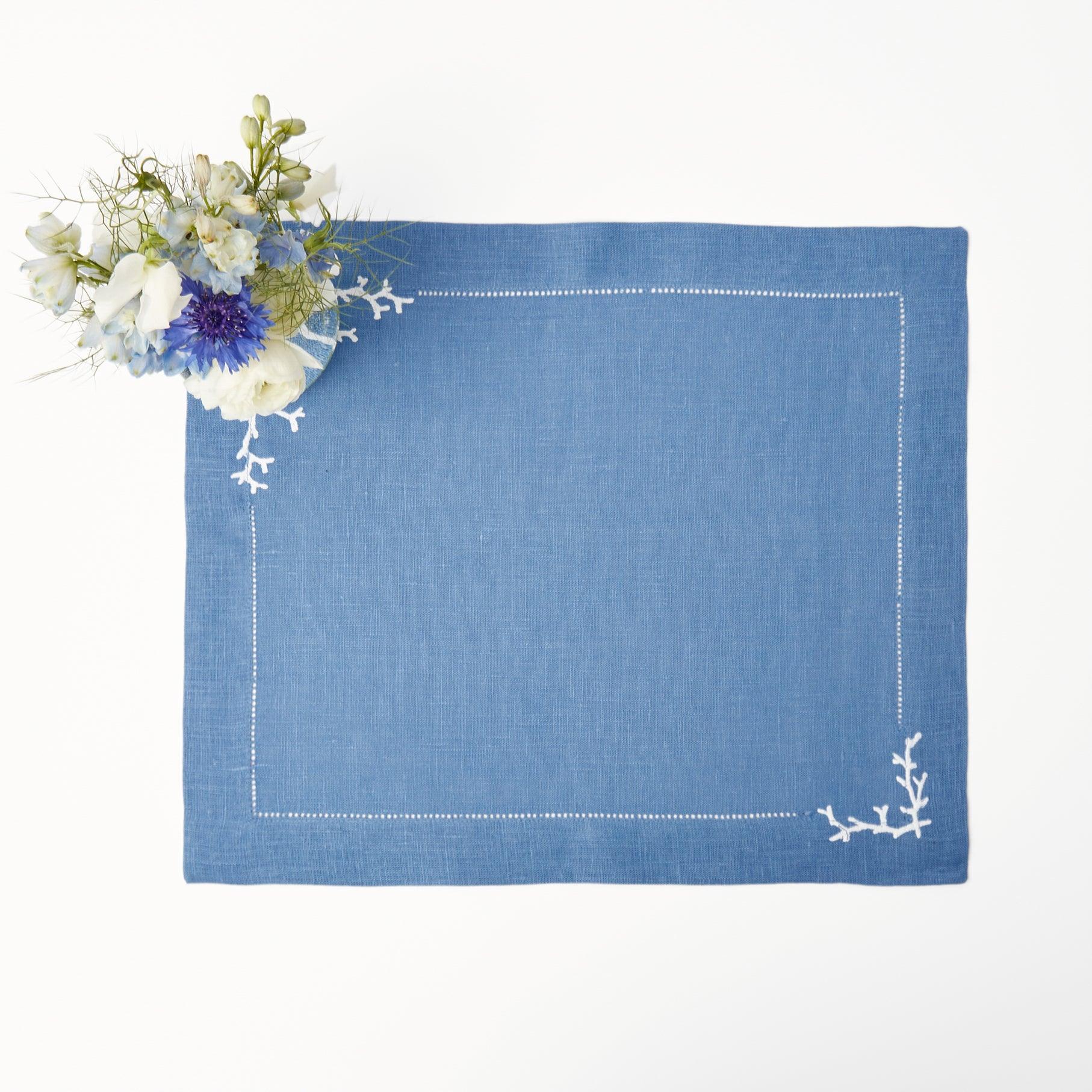 Coral Blue Linen Placemats (Set of 4) - Mrs. Alice