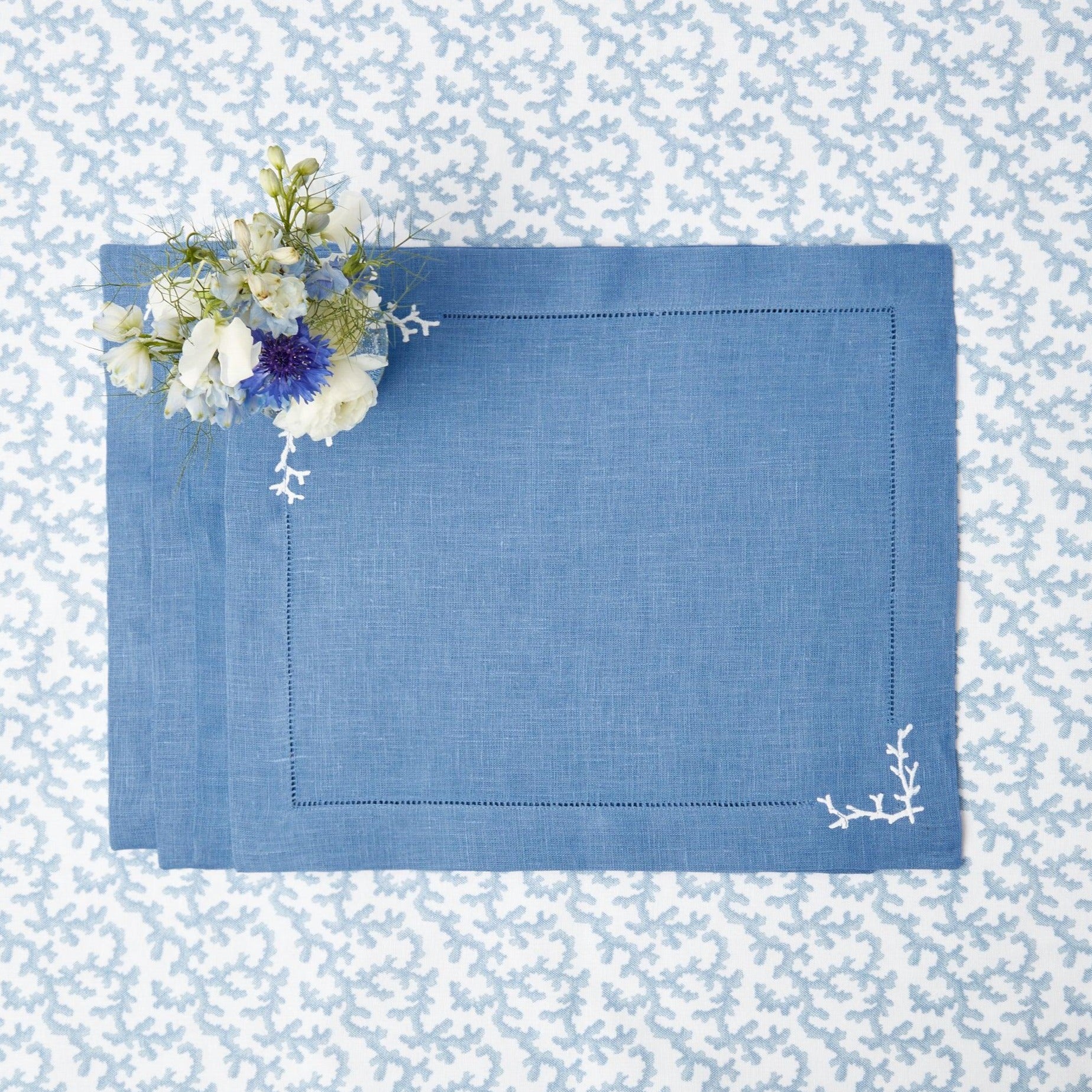 Coral Blue Linen Placemats (Set of 4) - Mrs. Alice