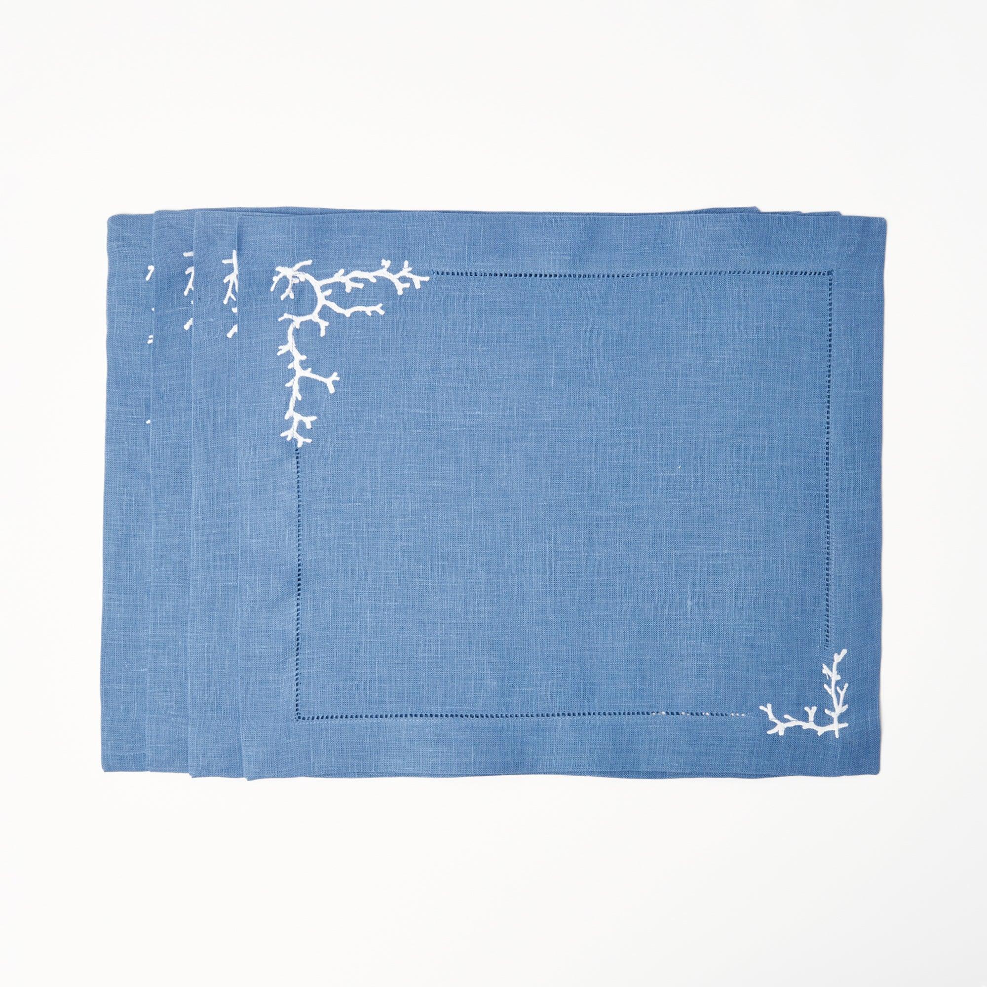 Coral Blue Linen Placemats (Set of 4) - Mrs. Alice