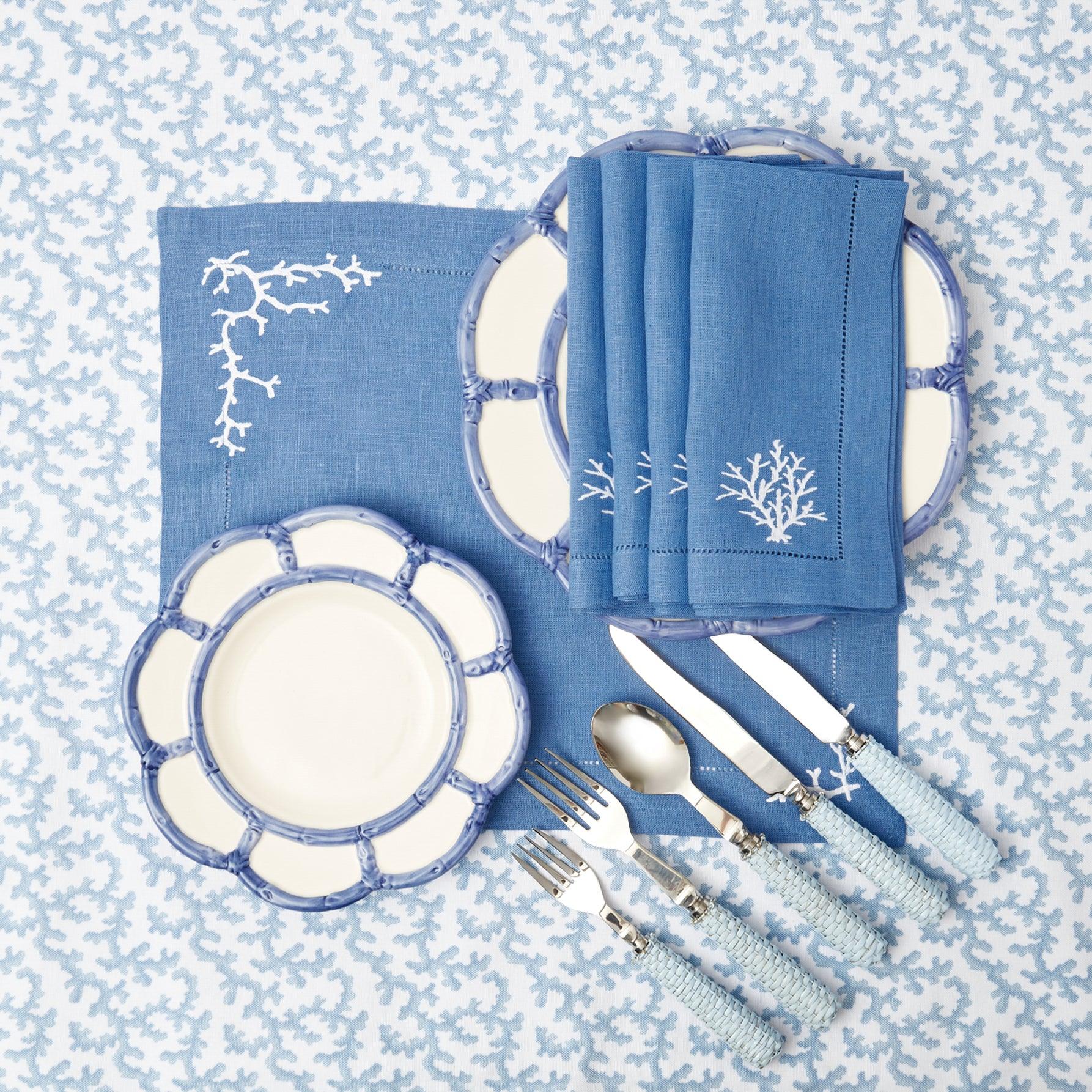 Coral Blue Linen Placemats (Set of 4) - Mrs. Alice