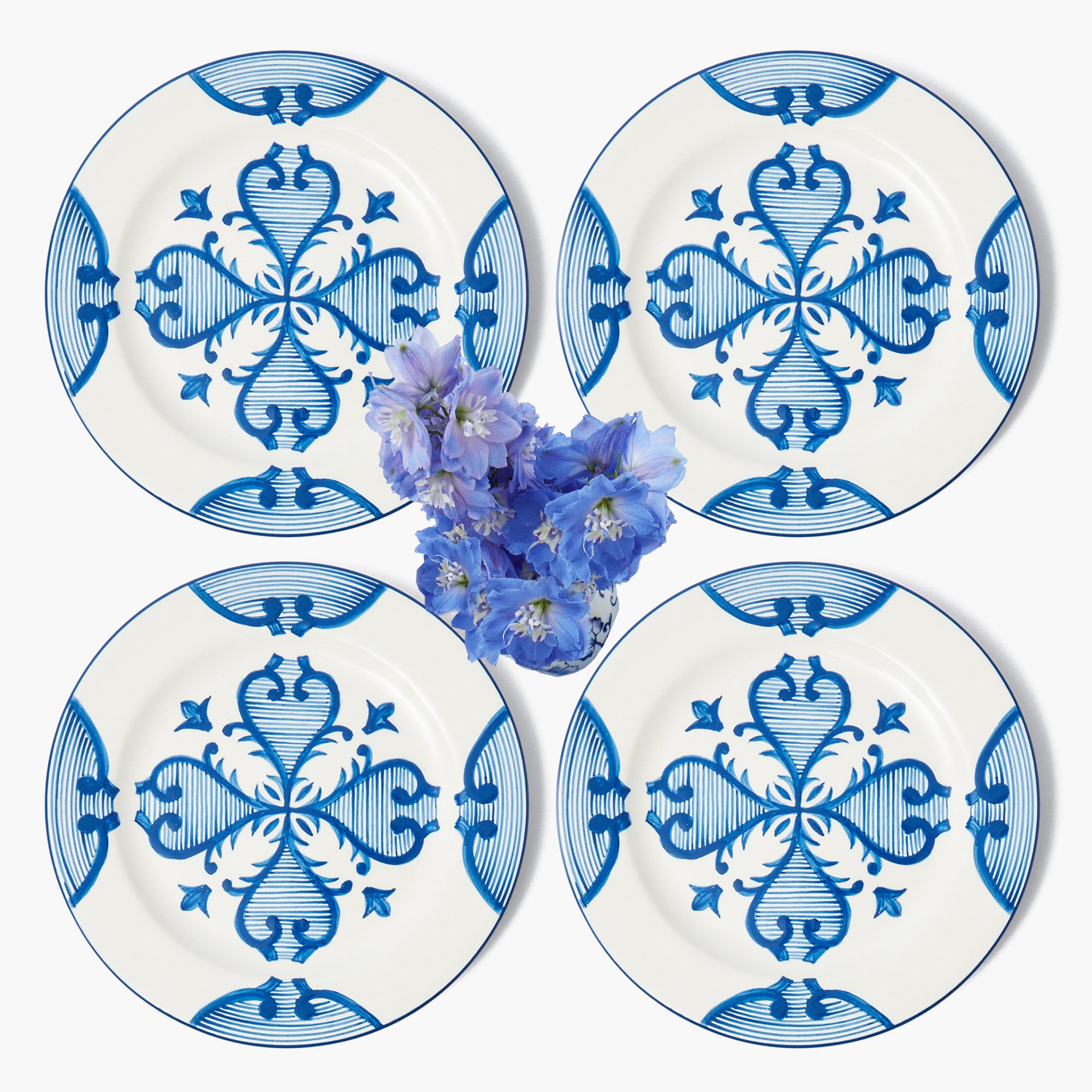 Blue Quatrefoil Dinner Plates (Set of 4)