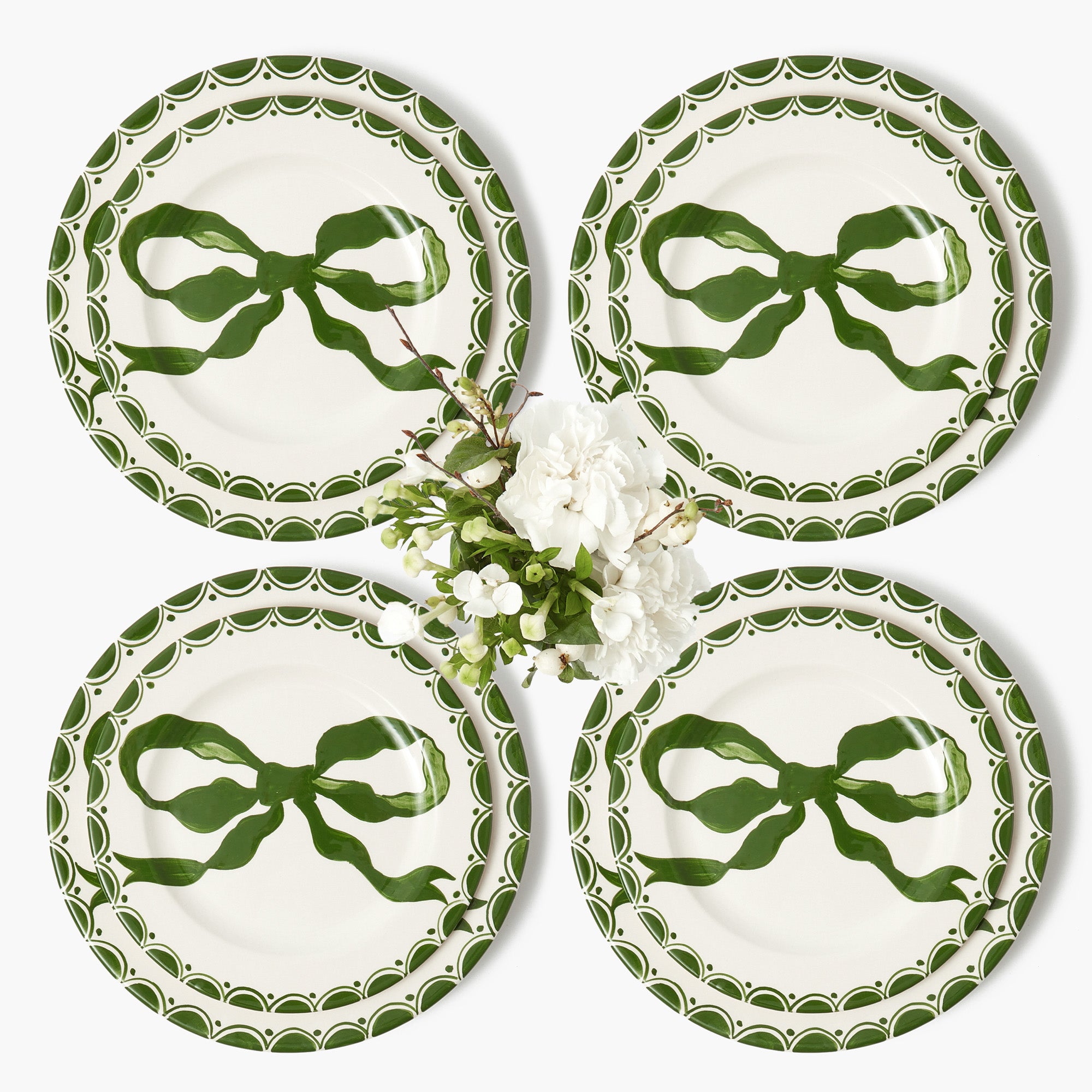 Marilyn Forest Green Bow Dinner & Starter Plates (Set of 8)