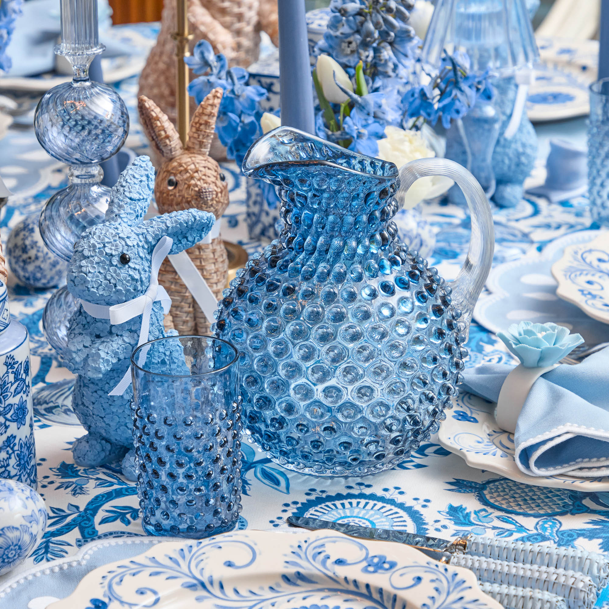 Navy Hobnail Glasses & Jug Set