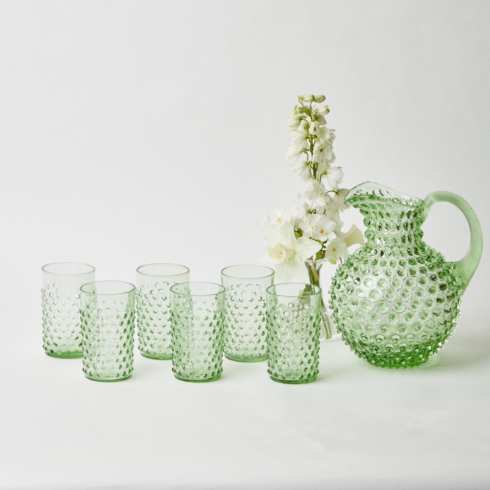 Emerald Hobnail Glasses & Jug Set - Mrs. Alice