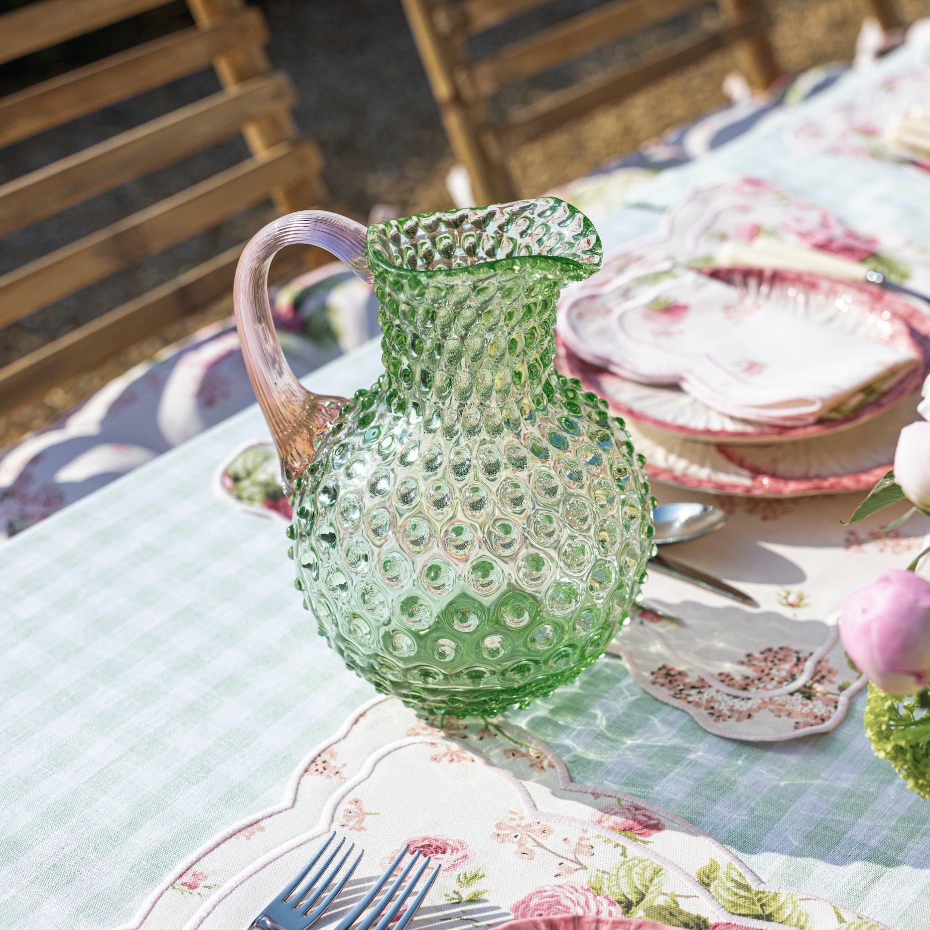 Emerald Hobnail Jug with Rose Handle & Glasses (set of 6) - Mrs. Alice