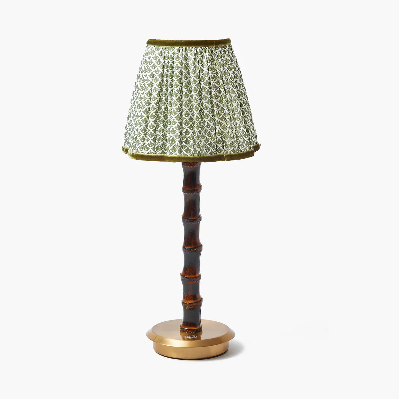 Burnt Bamboo Rechargeable Lamp with Olive Lotus Shade (18cm)