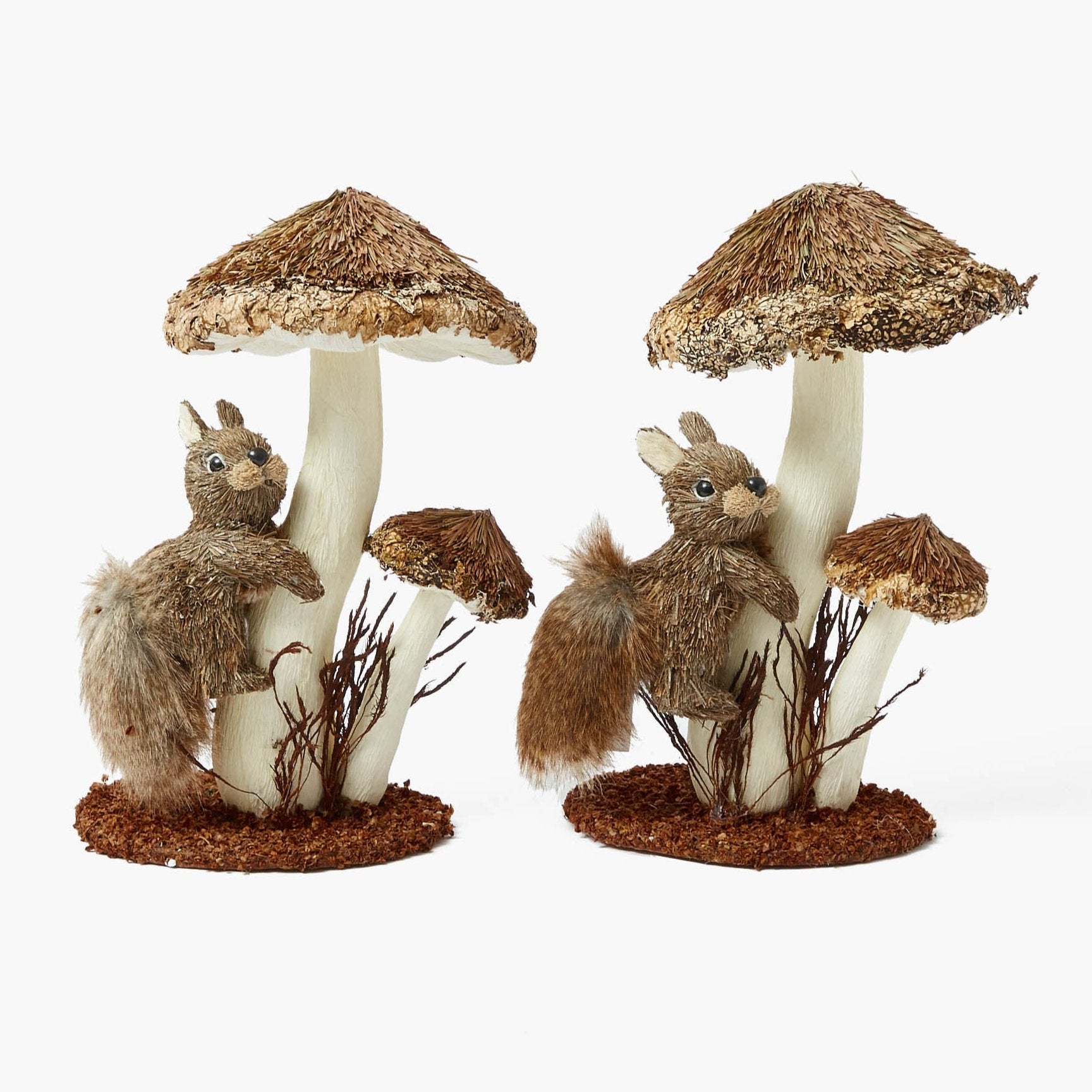 Natural Mushroom with Climbing Squirrel (Pair)