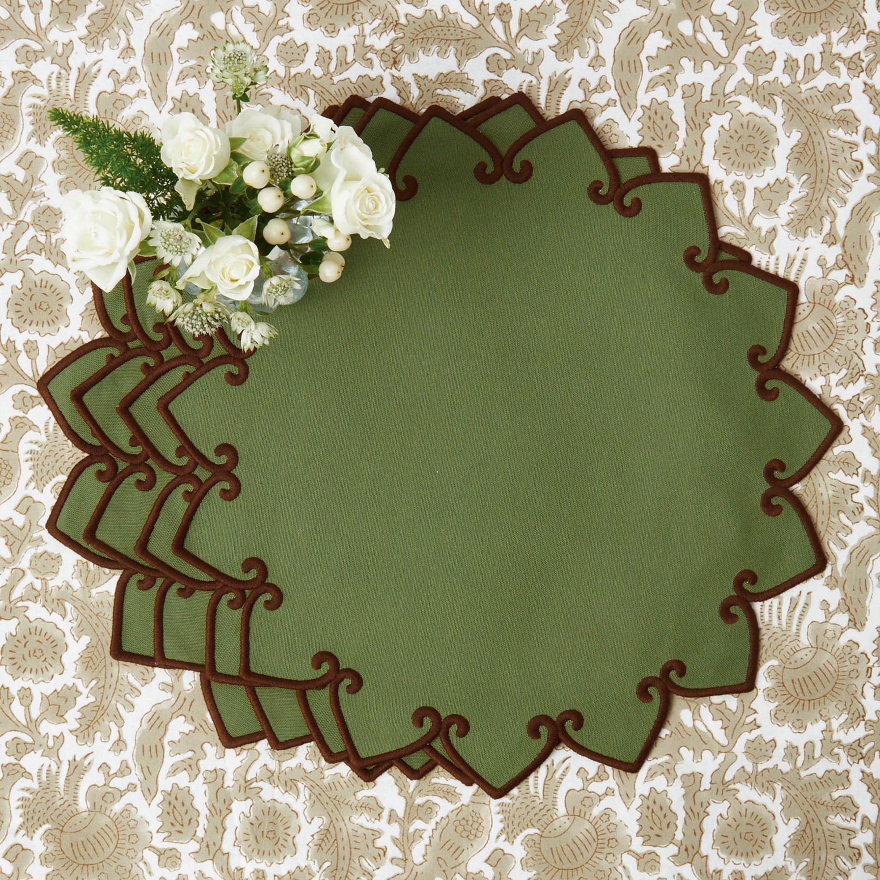 Angelina Forest Green & Brown Placemats (Set of 4)