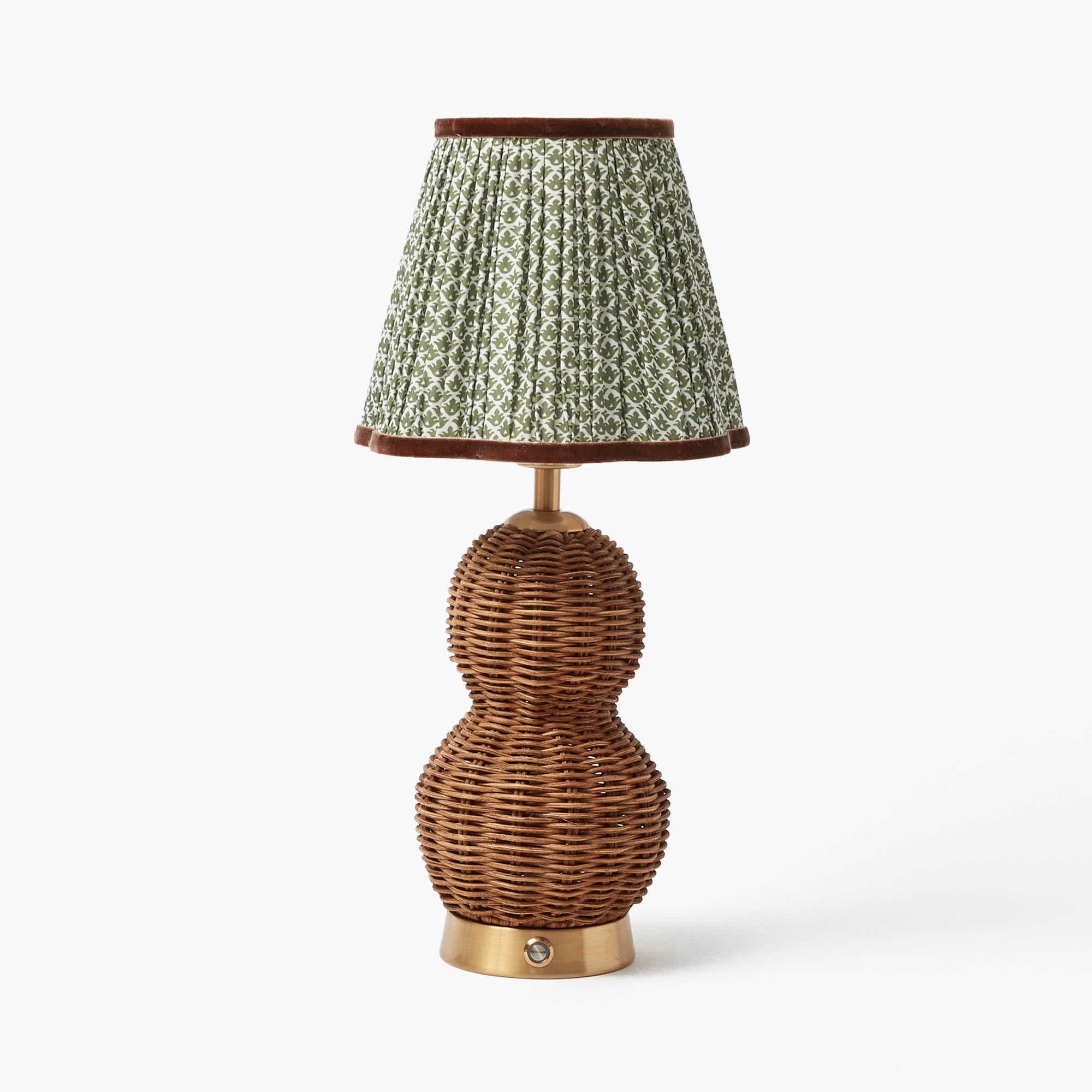 Rattan Bardot Rechargeable Lamp with Olive & Chocolate Lotus Shade (18cm)