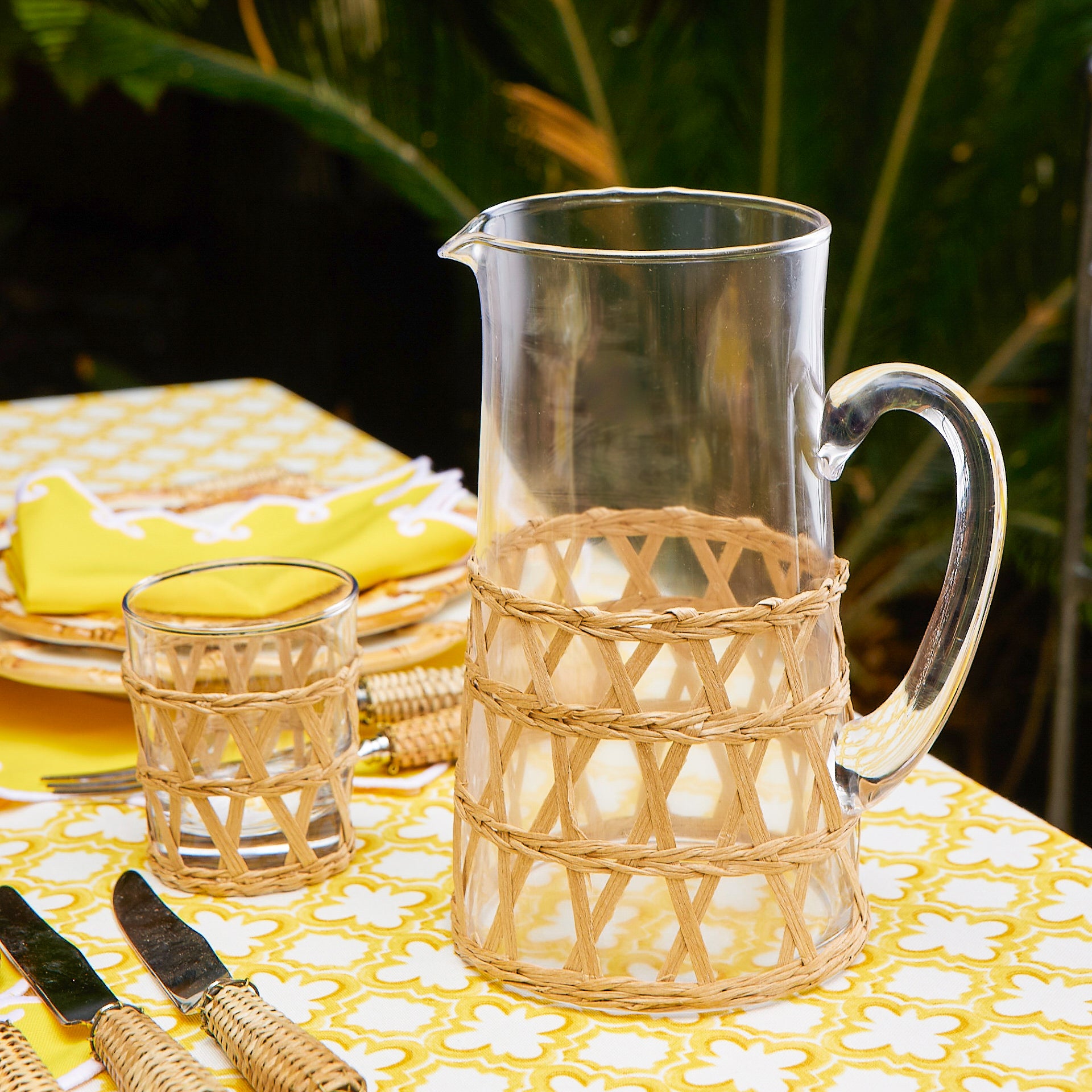 Raffia Water Glasses & Jug Set