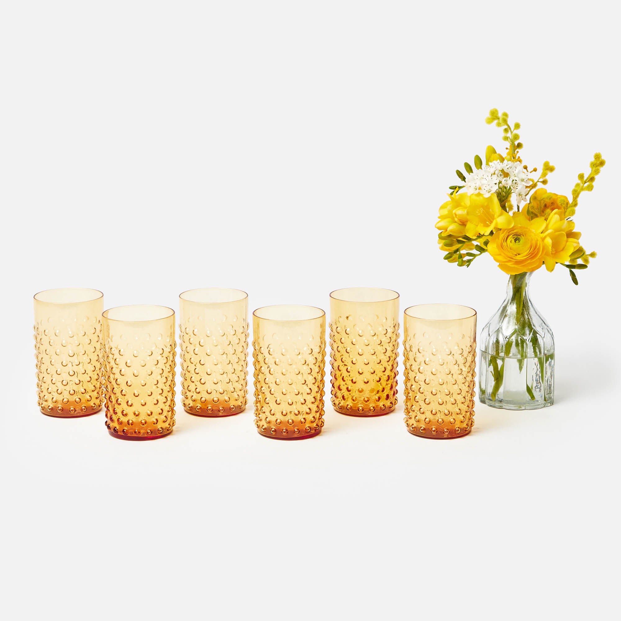 Amber Hobnail Glasses (Set of 6)