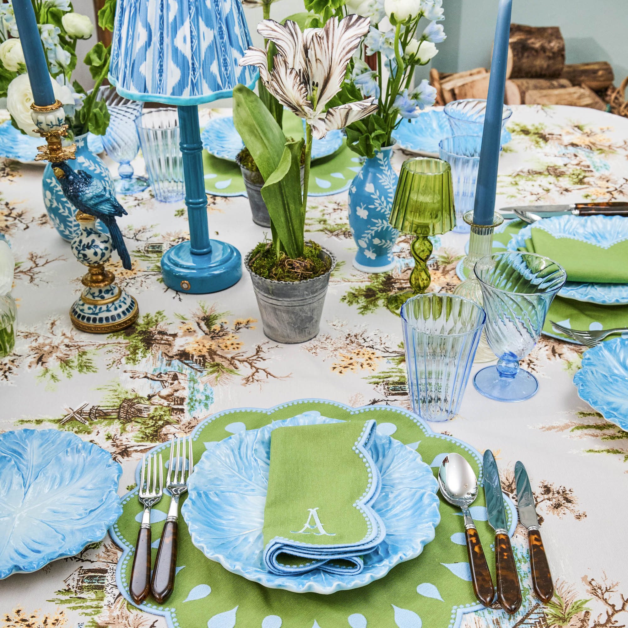 Bettina Green & Blue Placemats & Napkins (Set of 4)