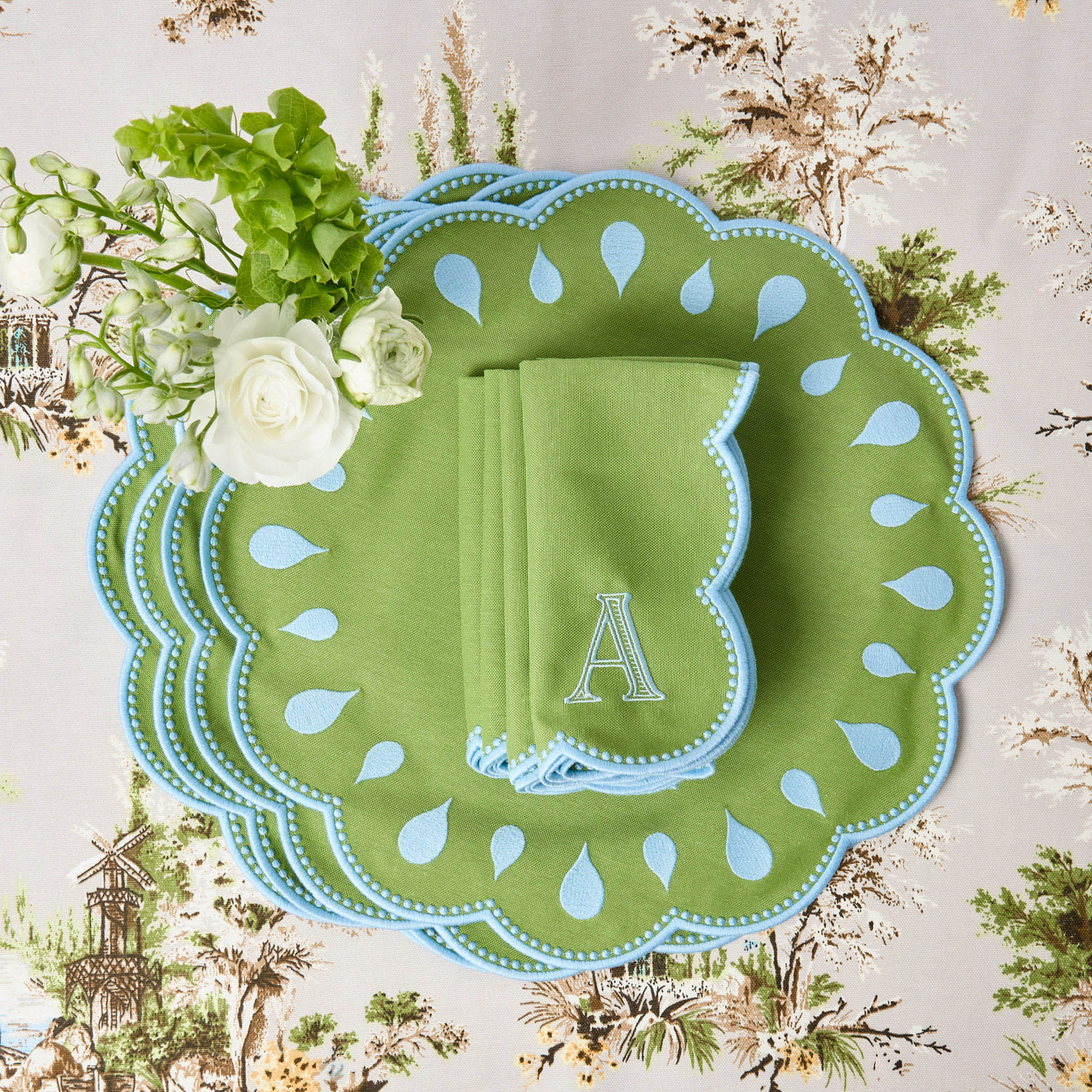 Bettina Green & Blue Placemats & Napkins (Set of 4)