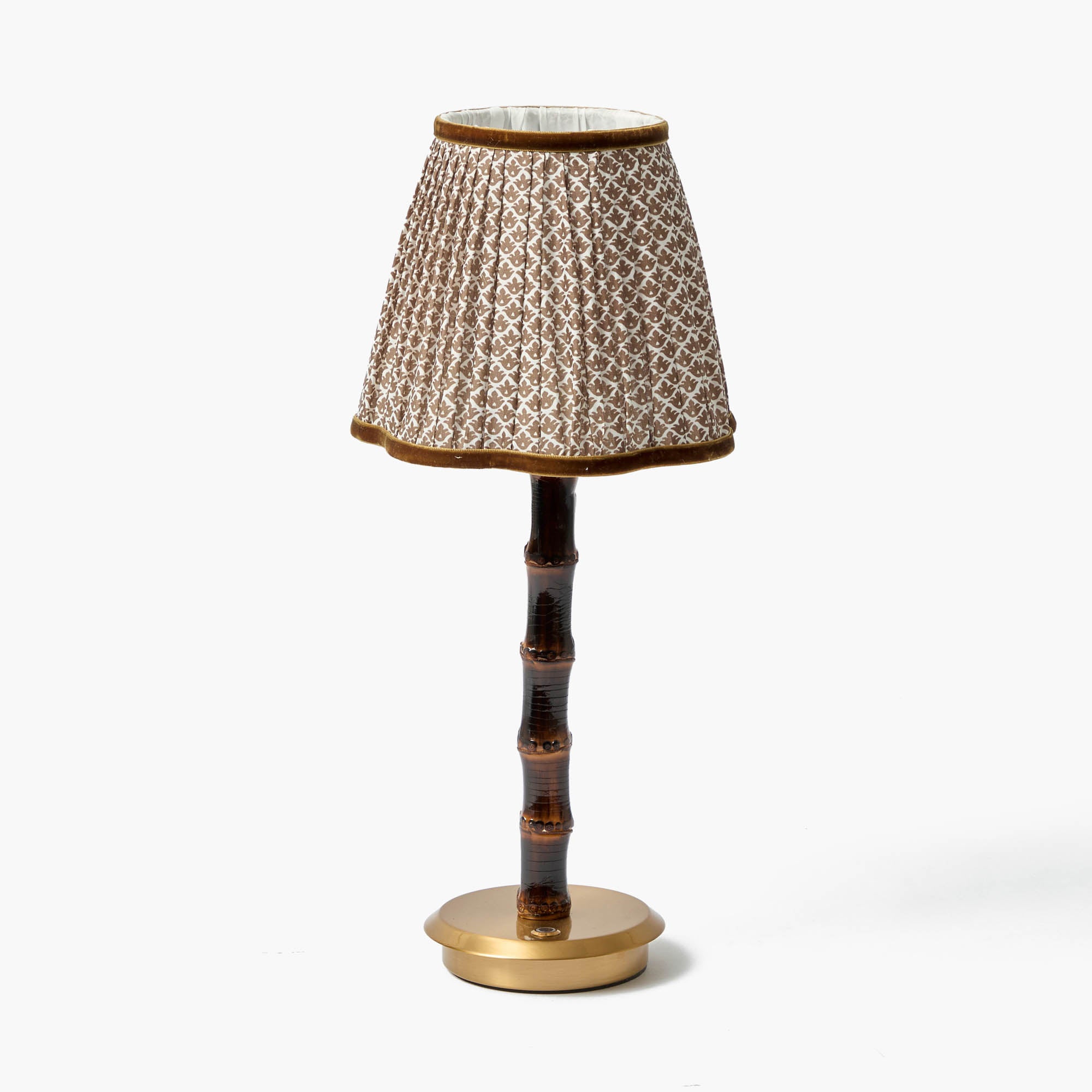 Burnt Bamboo Rechargeable Lamp with Chocolate Lotus Shade (18cm)