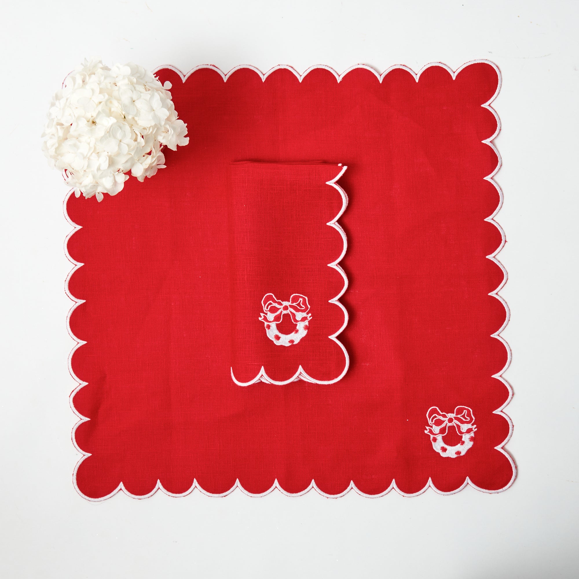 Christmas Linen Napkins with Frayed Edges, Christmas Red Napkins - Linenbee