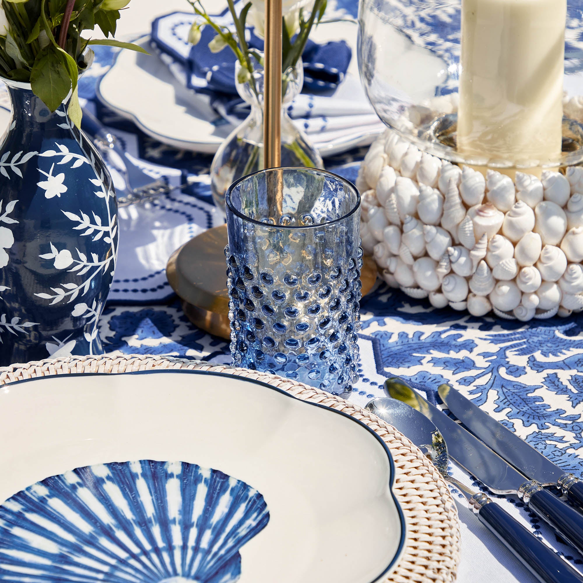 Navy Hobnail Glasses & Jug Set