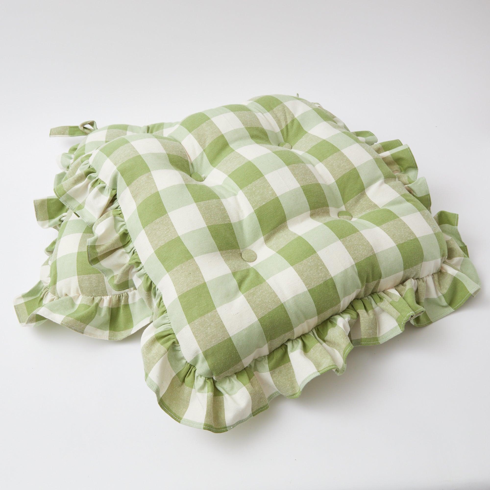 Green Gingham Ruffle Seat Pad Cushion - Mrs. Alice