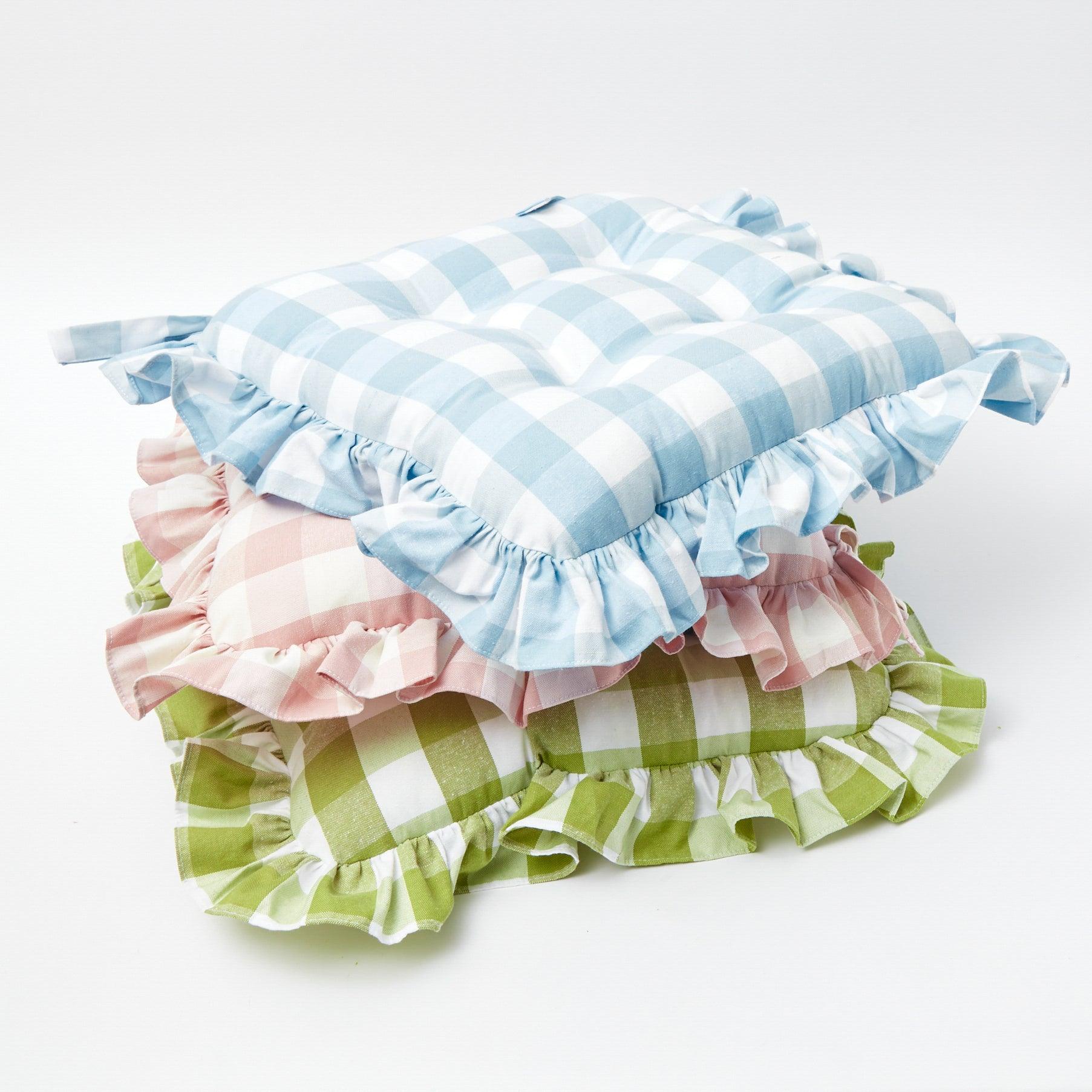 Green Gingham Ruffle Seat Pad Cushion - Mrs. Alice