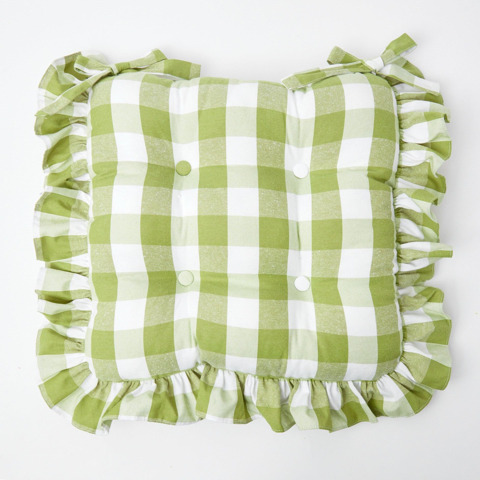 Green Gingham Ruffle Seat Pad Cushions (Set of 4) - Mrs. Alice