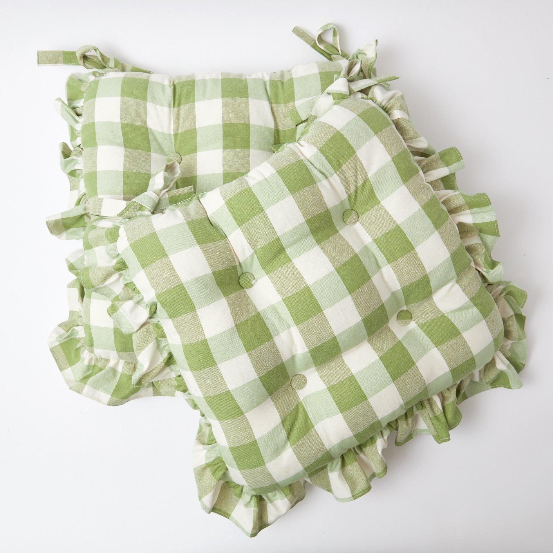 Green Gingham Ruffle Seat Pad Cushions (Set of 4) - Mrs. Alice