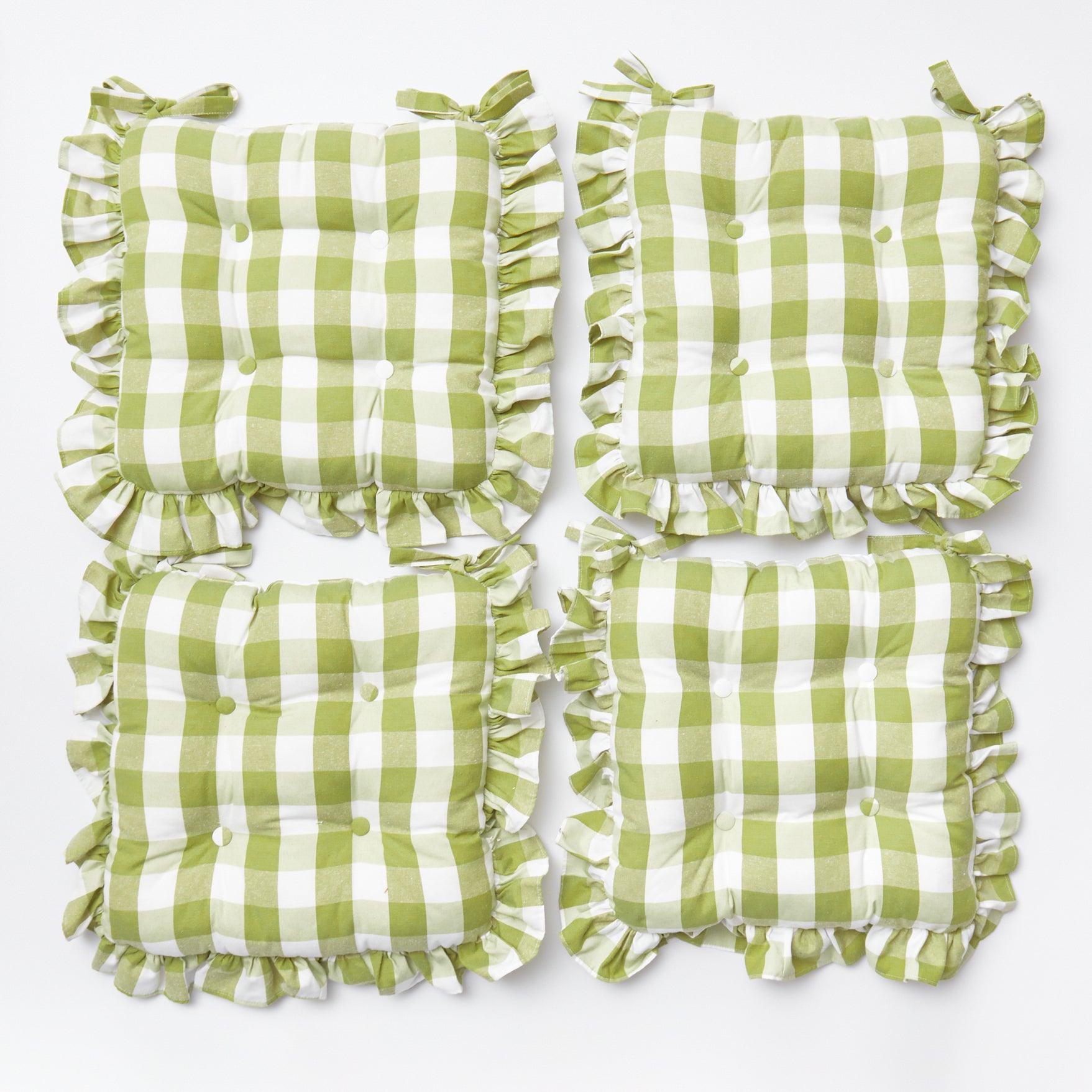 Green Gingham Ruffle Seat Pad Cushions (Set of 4) - Mrs. Alice