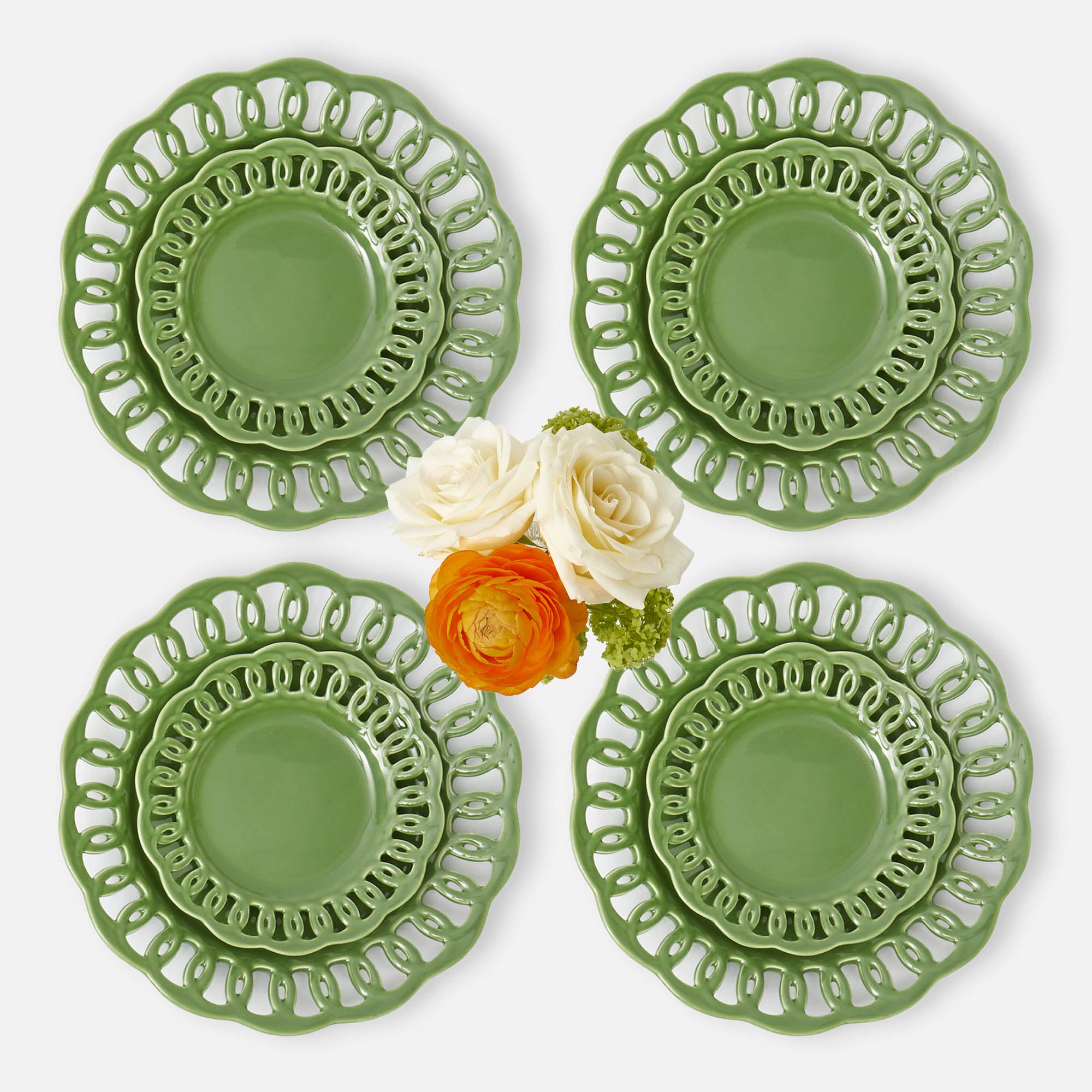 Green Lace Dinner Starter Plates (Set of 8)