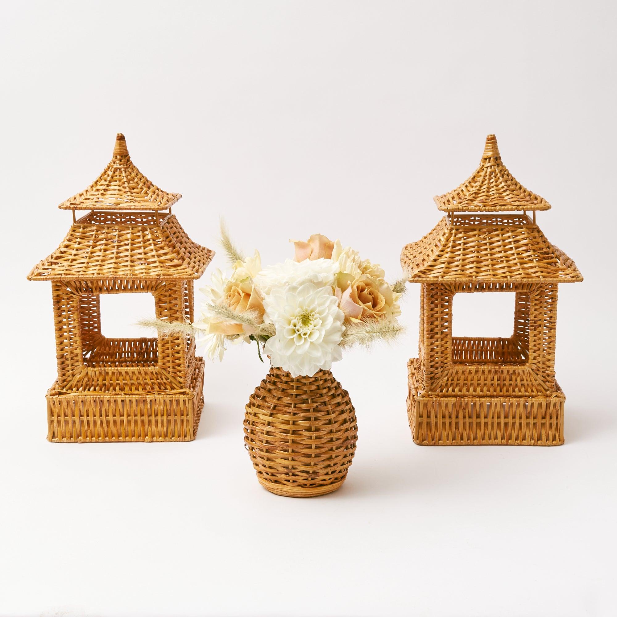 Rustic elegance: Honey Rattan Pagoda Lantern glow.