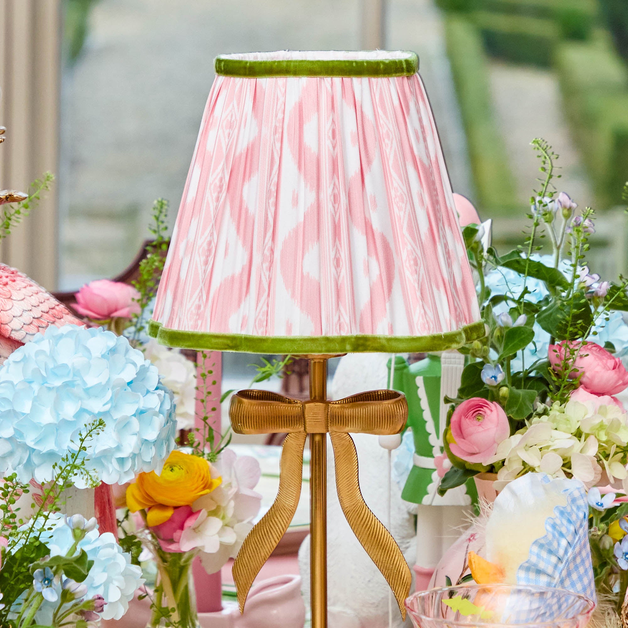 Marilyn Bow Rechargeable Lamp with Pink & Green Ikat Shade (18cm)