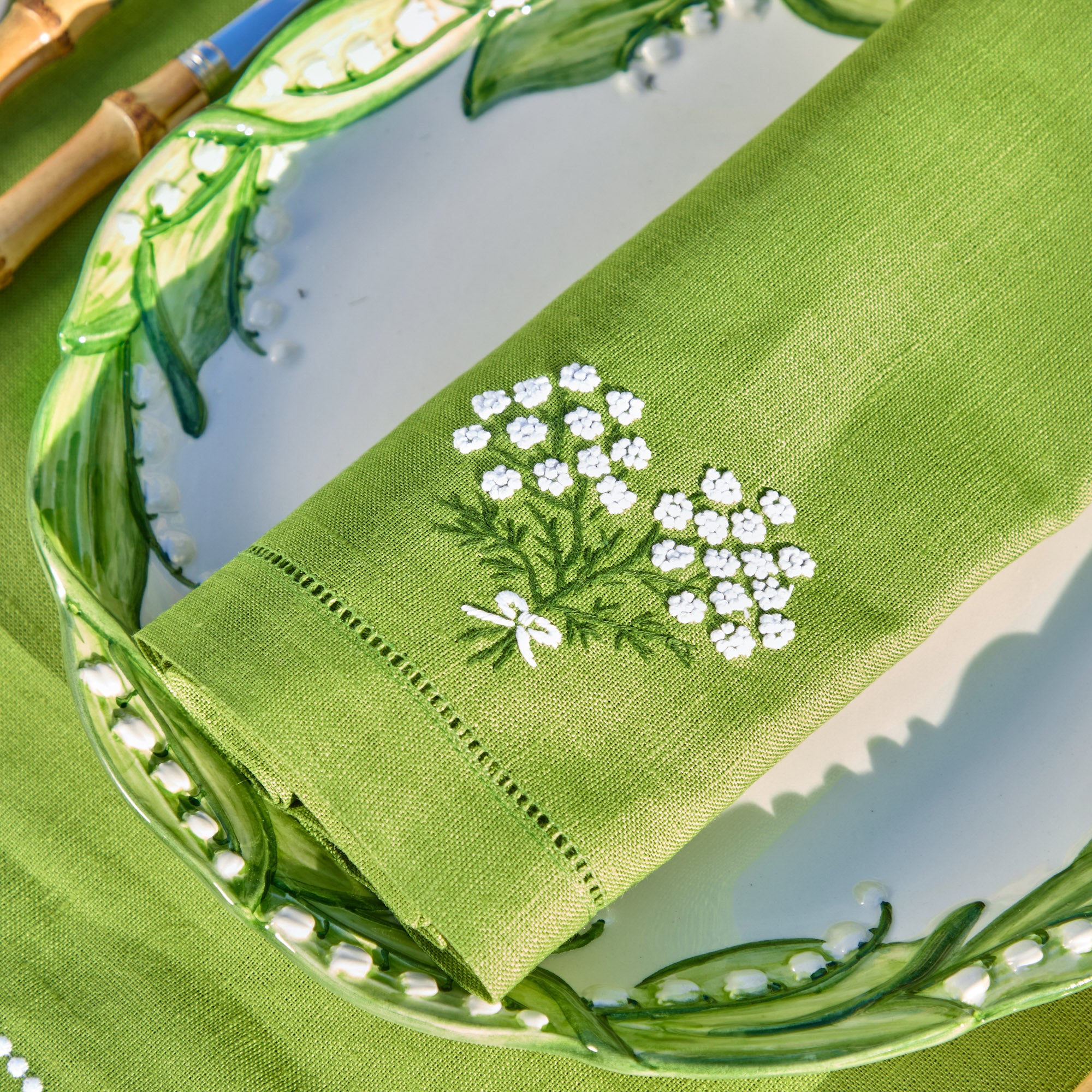 Hydrangea Green Linen Napkins (Set of 4)