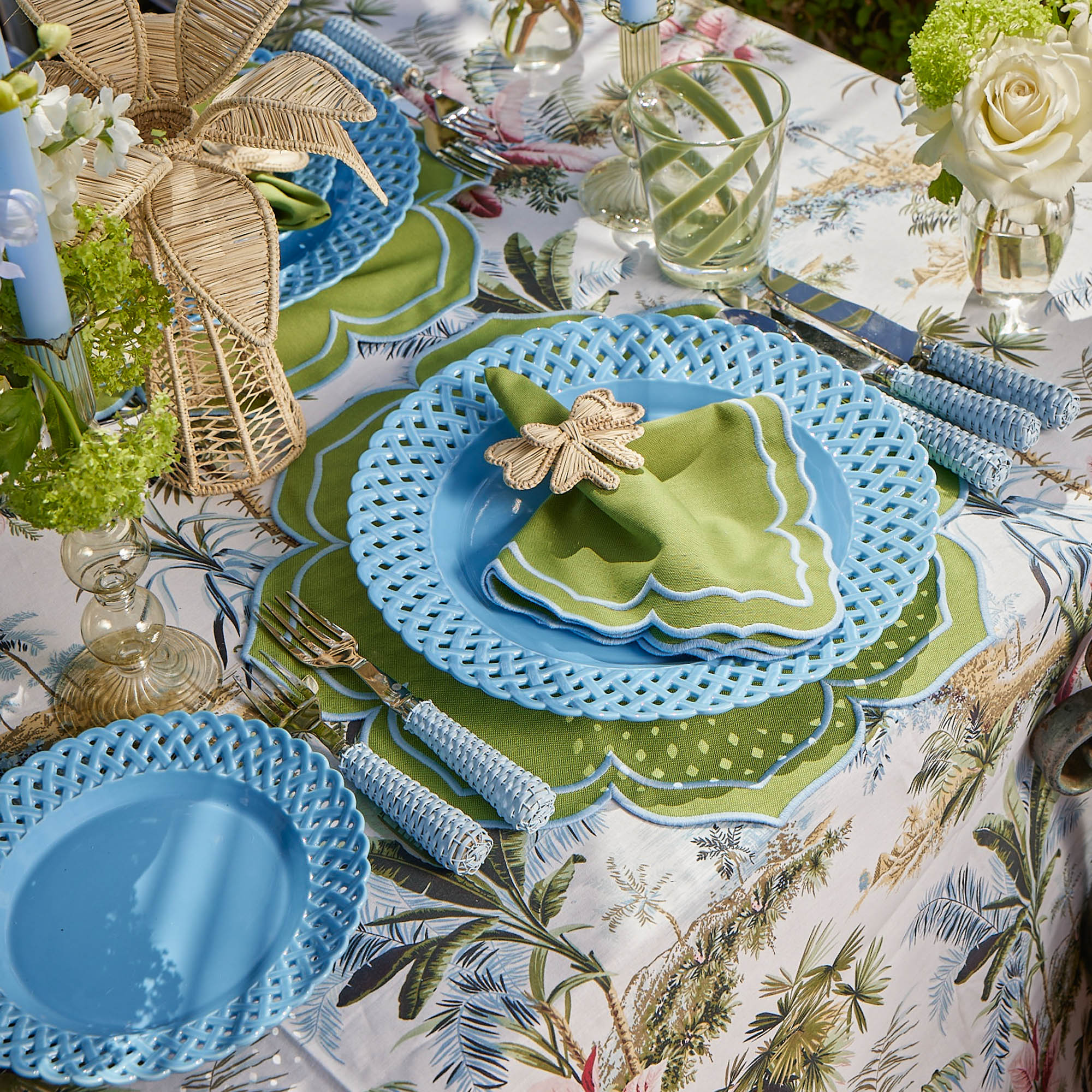 Fleur Green Placemats & Napkins (Set of 4)