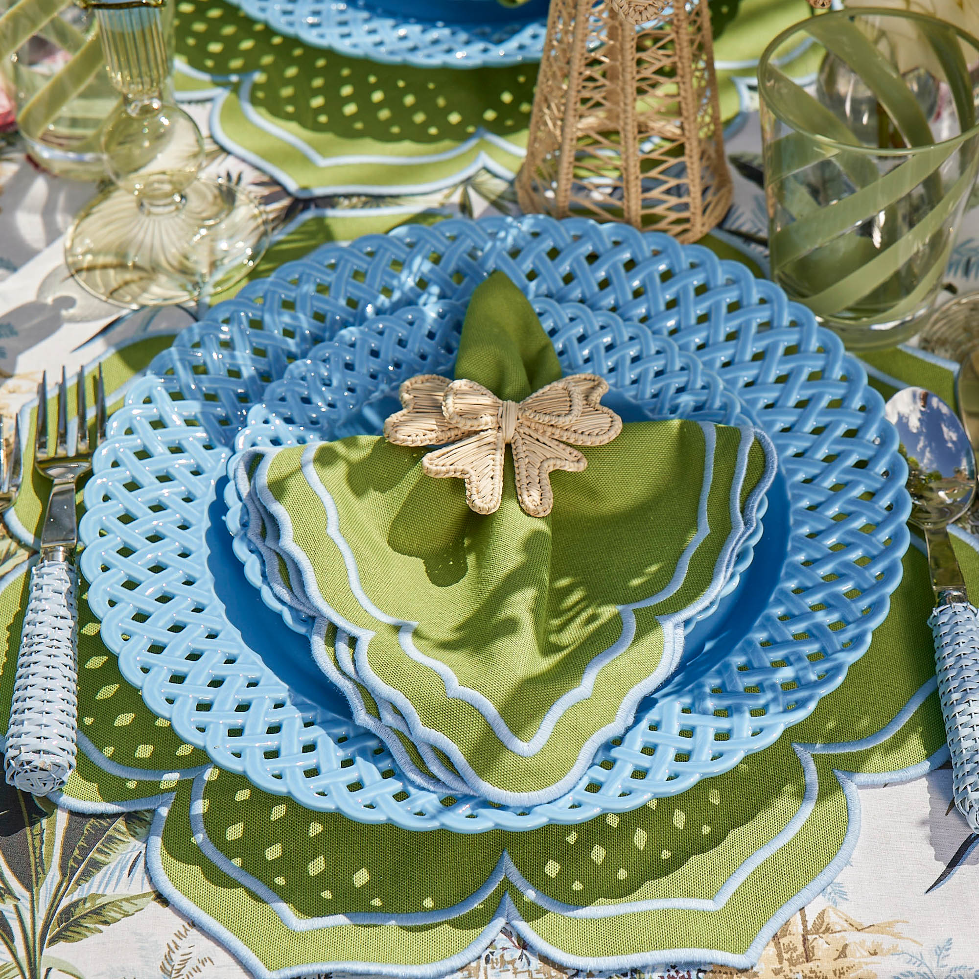 Fleur Green Placemats & Napkins (Set of 4)