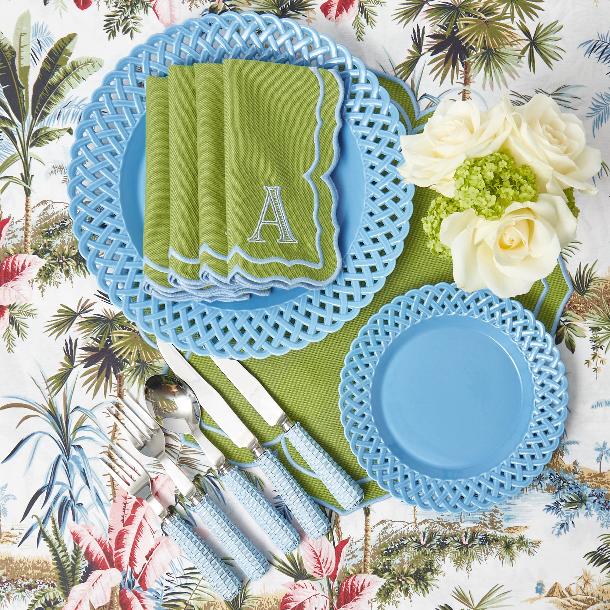 Fleur Green Placemats & Napkins (Set of 4)